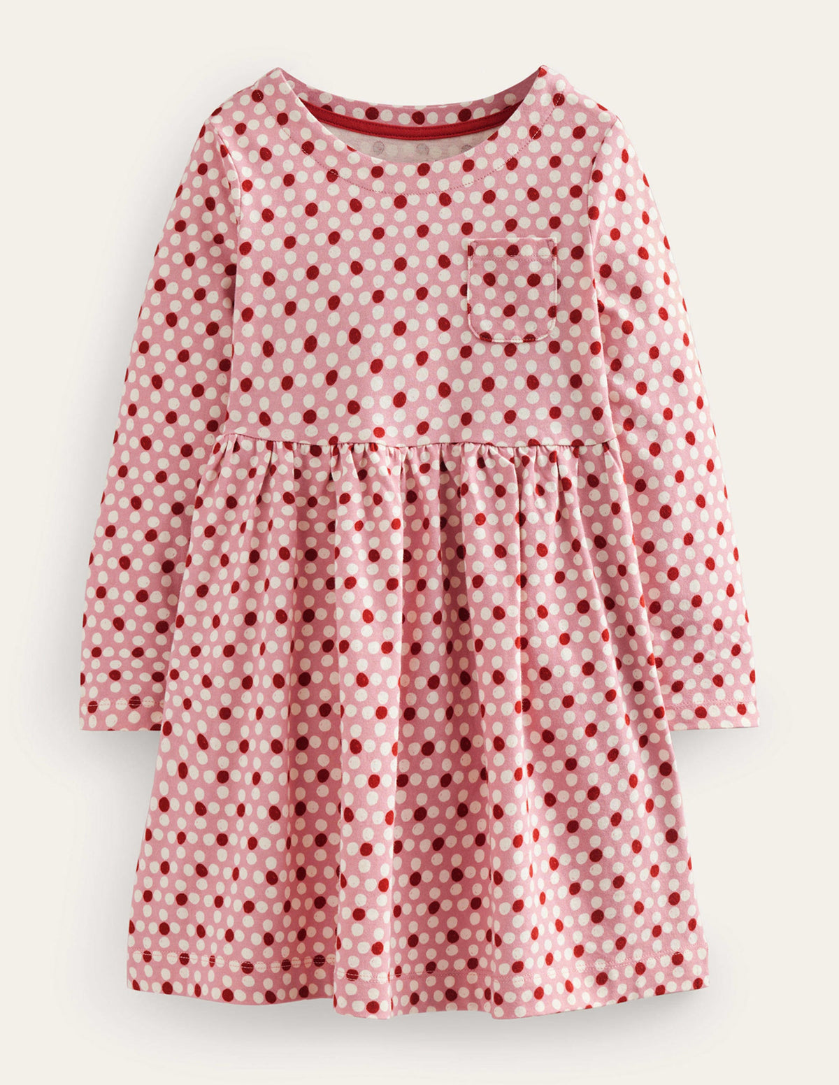 Long Sleeve Fun Jersey Dress-Almond Pink Geo Flower - Image 1