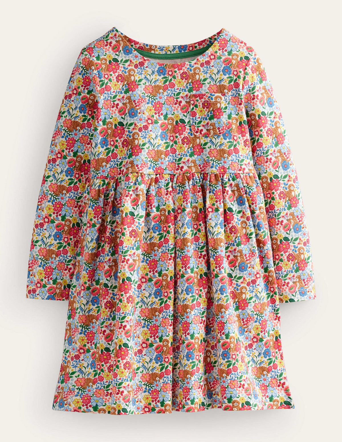 Long Sleeve Fun Jersey Dress-Multi Pups Floral-1