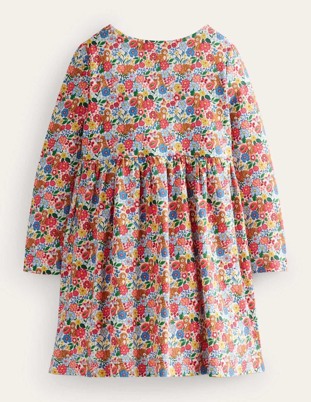 Long Sleeve Fun Jersey Dress-Multi Pups Floral-2