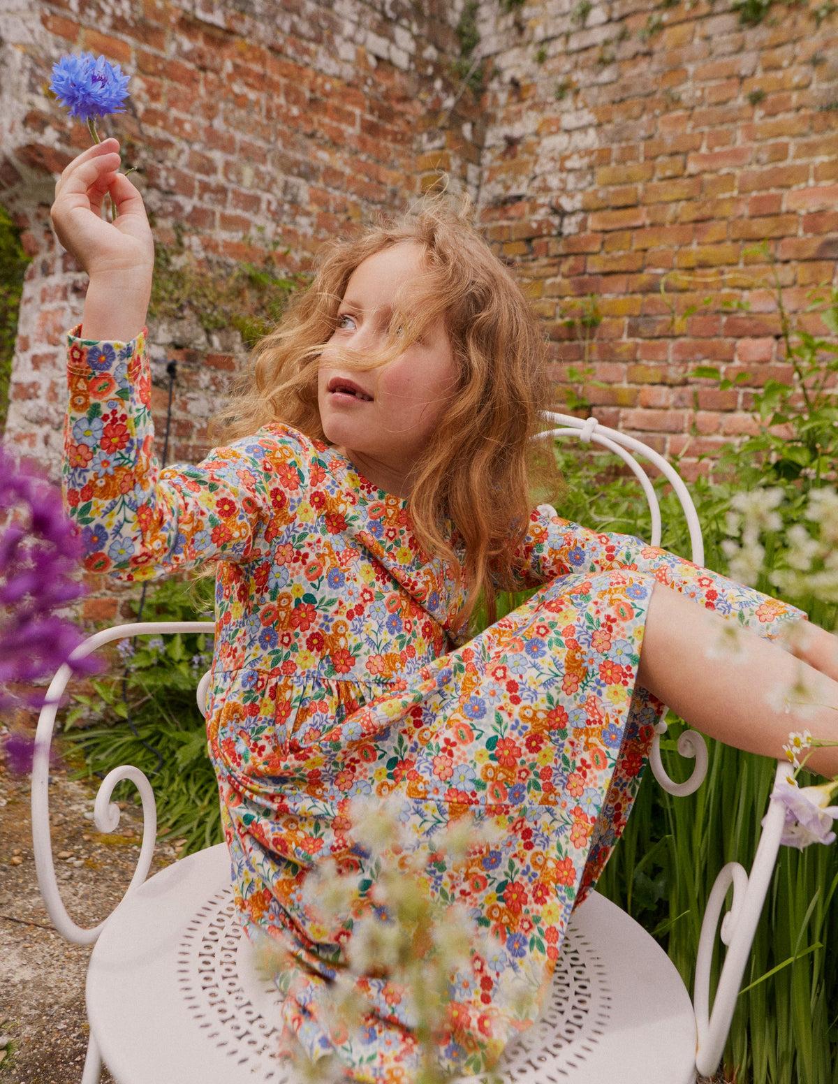 Long Sleeve Fun Jersey Dress-Multi Pups Floral - Image 5