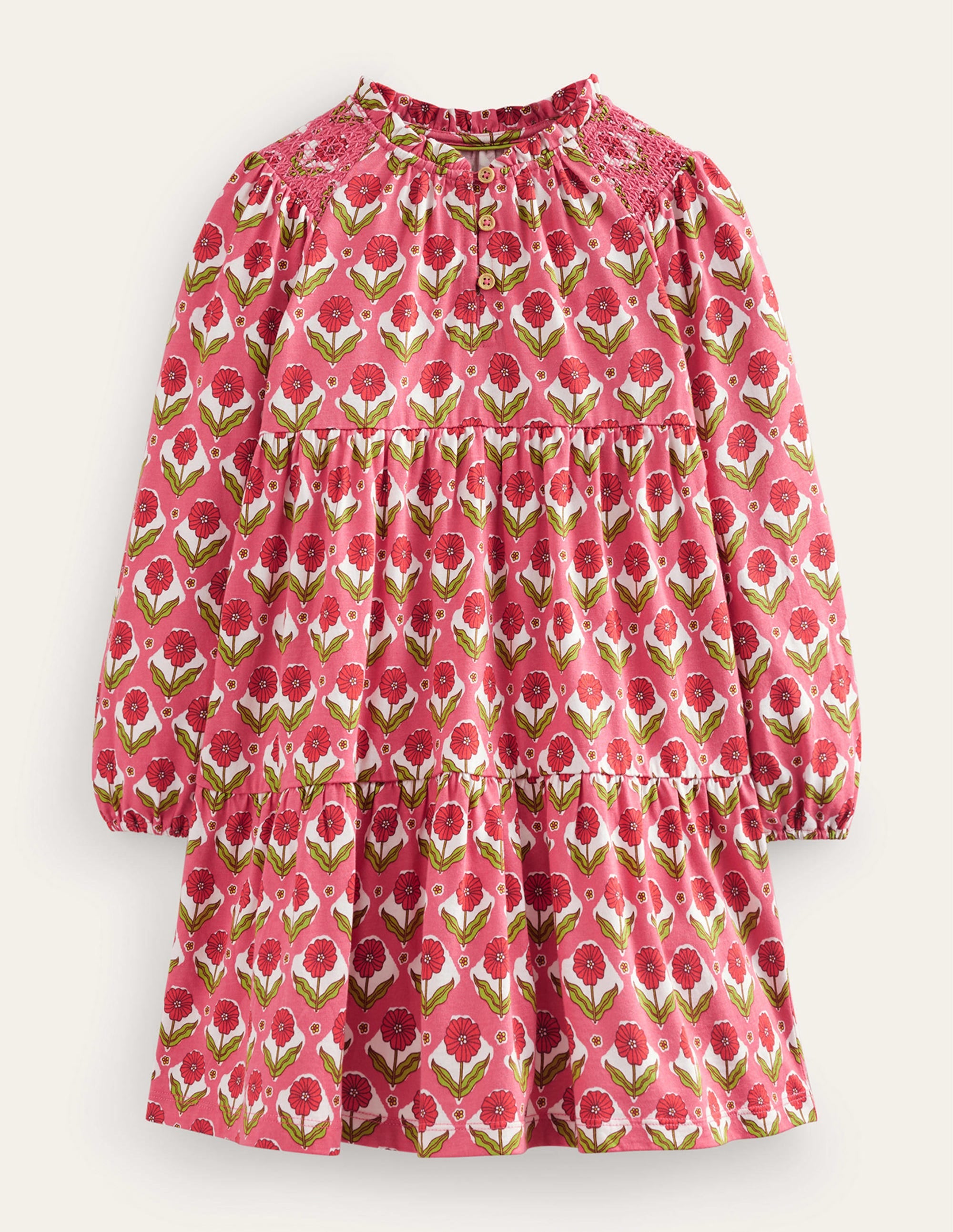 Tiered Jersey Dress-Rose Red Floral - Image 1