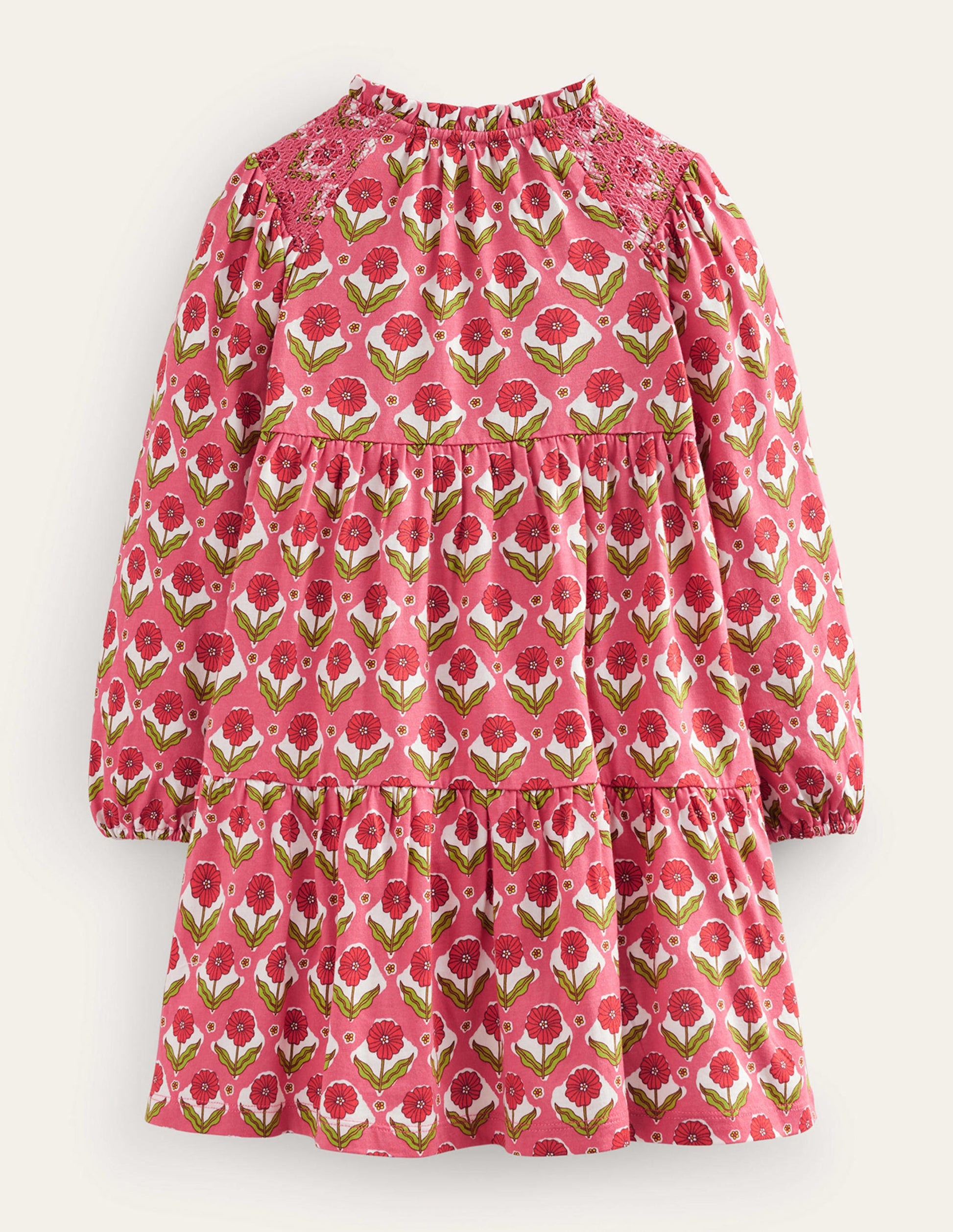 Tiered Jersey Dress-Rose Red Floral-2