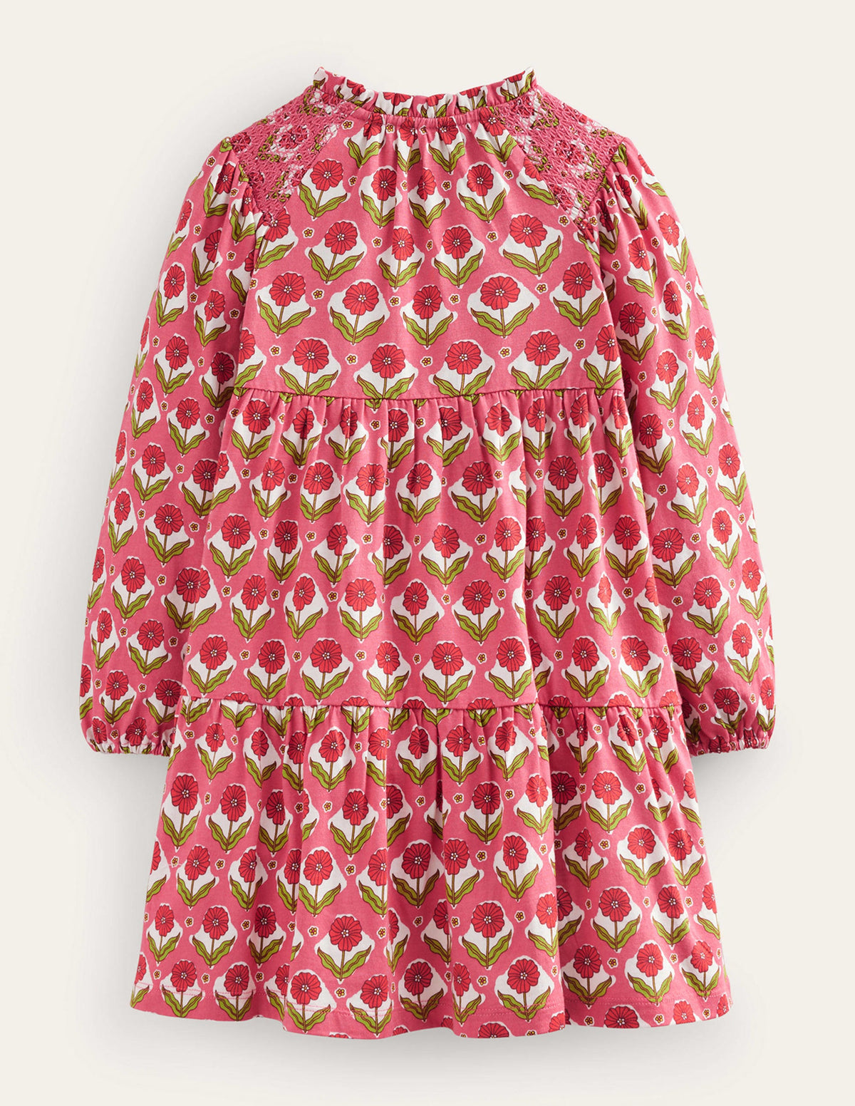 Tiered Jersey Dress-Rose Red Floral - Image 2