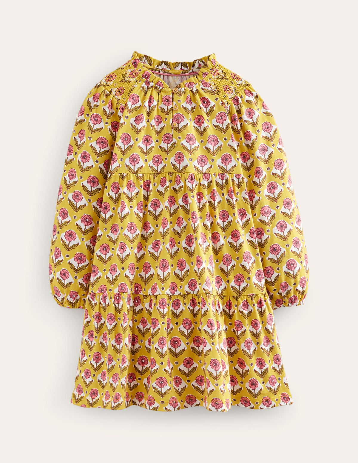 Tiered Jersey Dress-Sweetcorn Yellow Floral - Image 1