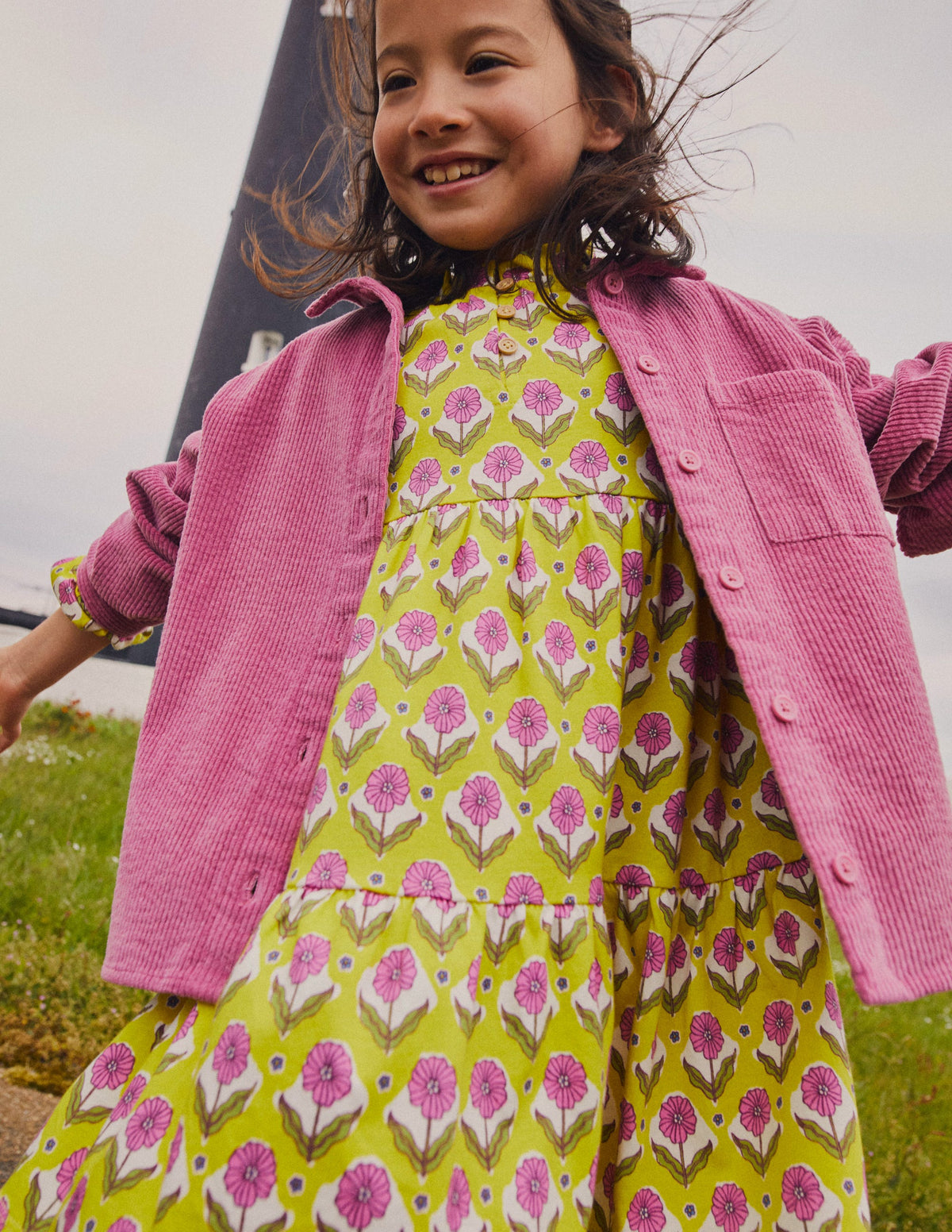 Tiered Jersey Dress-Sweetcorn Yellow Floral-5