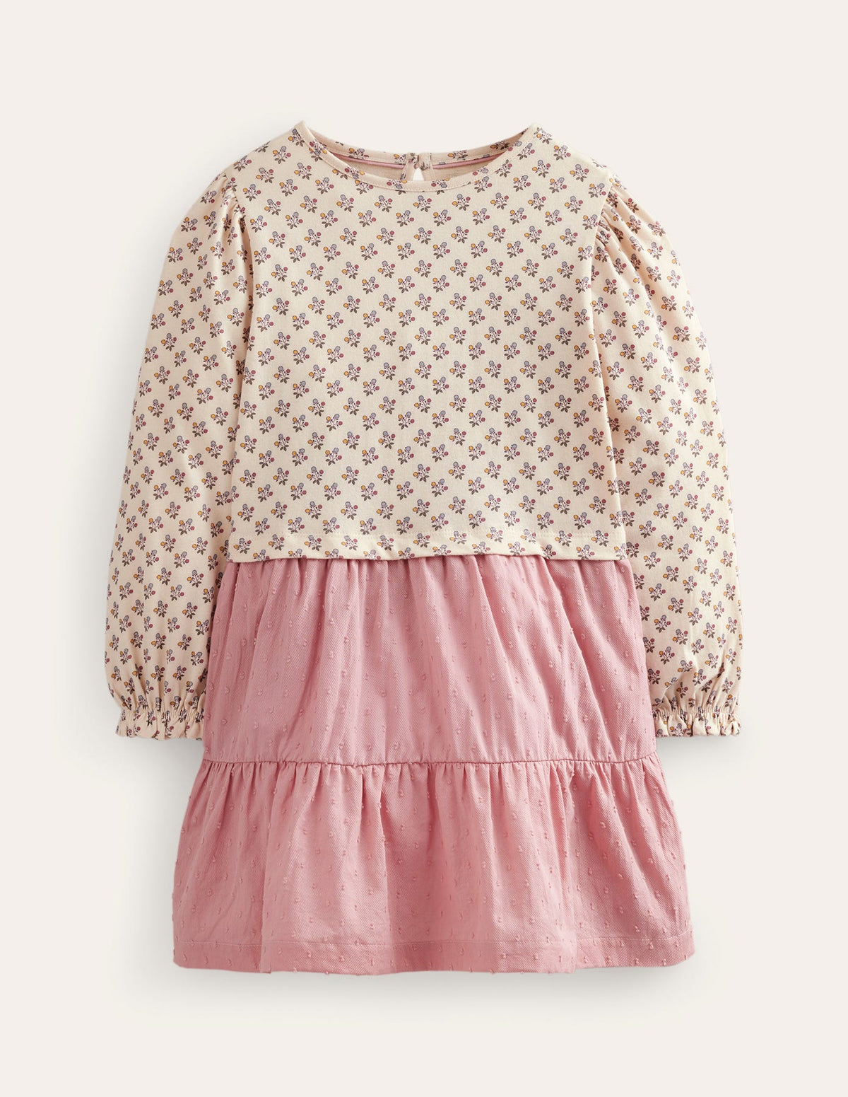 Jersey Woven Mix Dress-Almond Pink-1