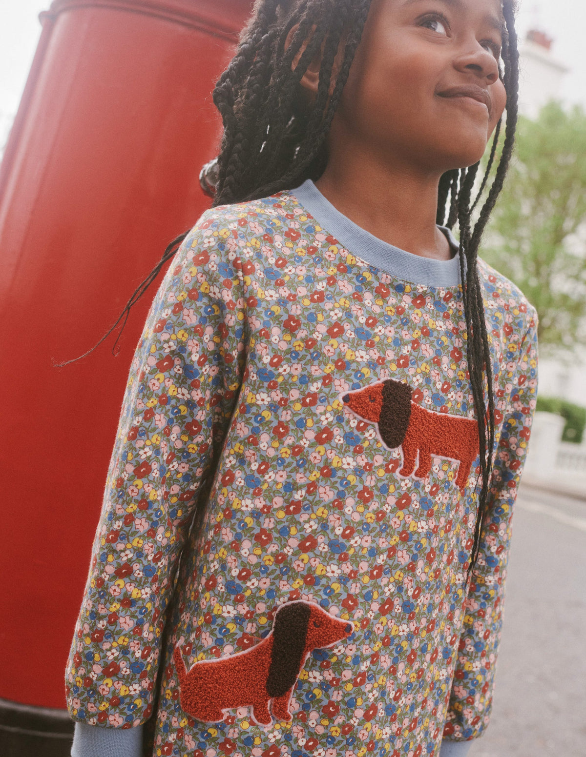 Appliqué Sweatshirt Dress-Pebble Blue Flower Dog-5