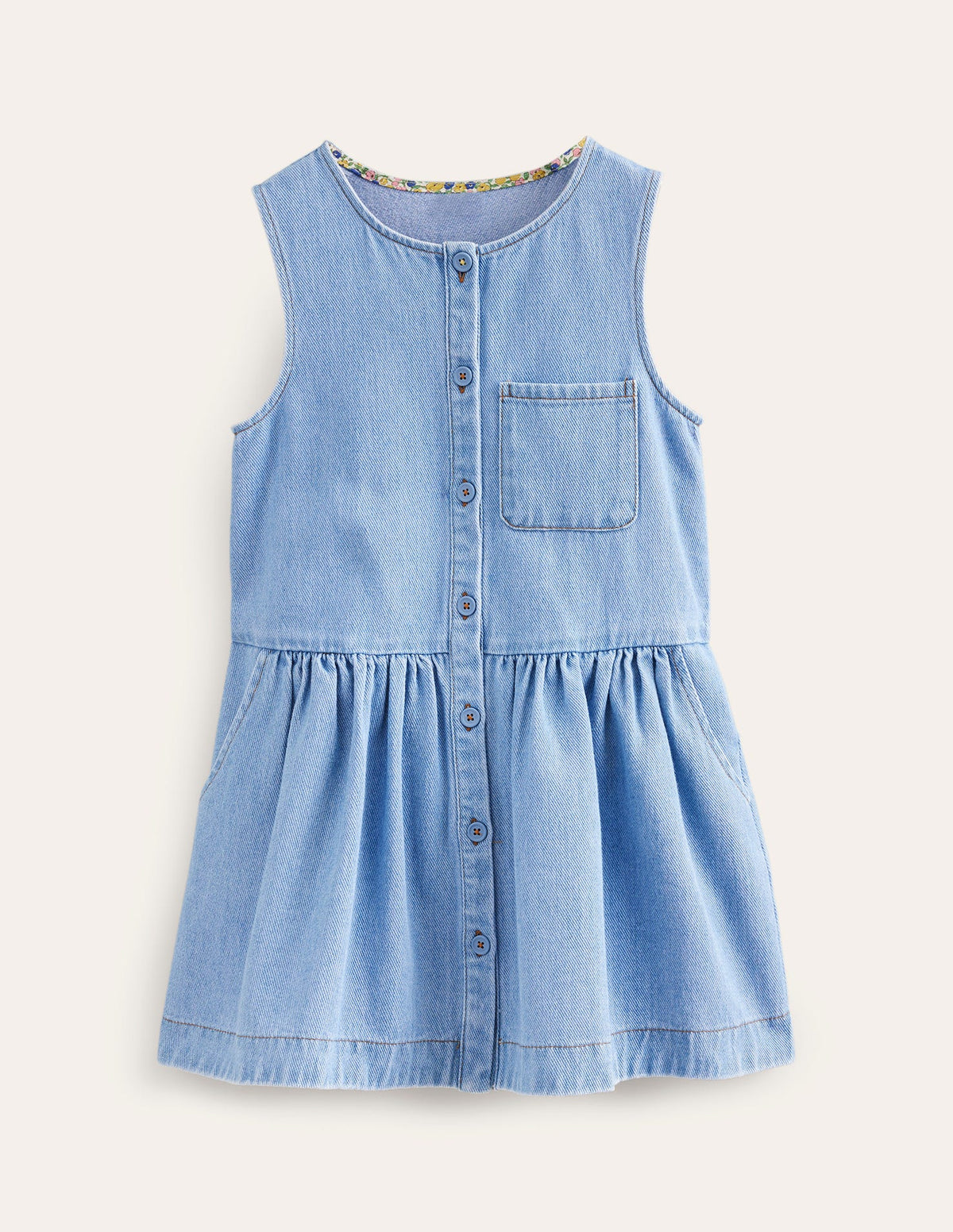 Button Pinafore Dress-Mid Vintage Chambray - Image 1
