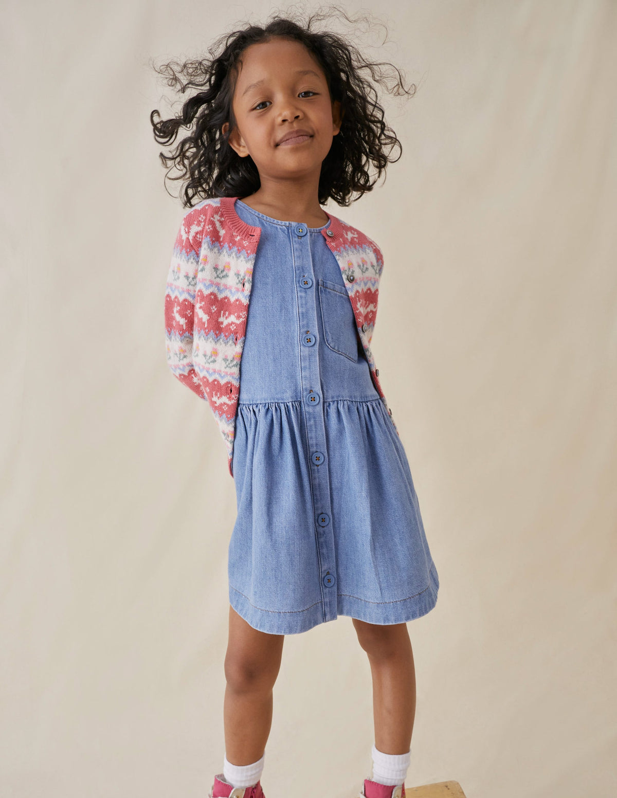 Button Pinafore Dress-Mid Vintage Chambray - Image 4