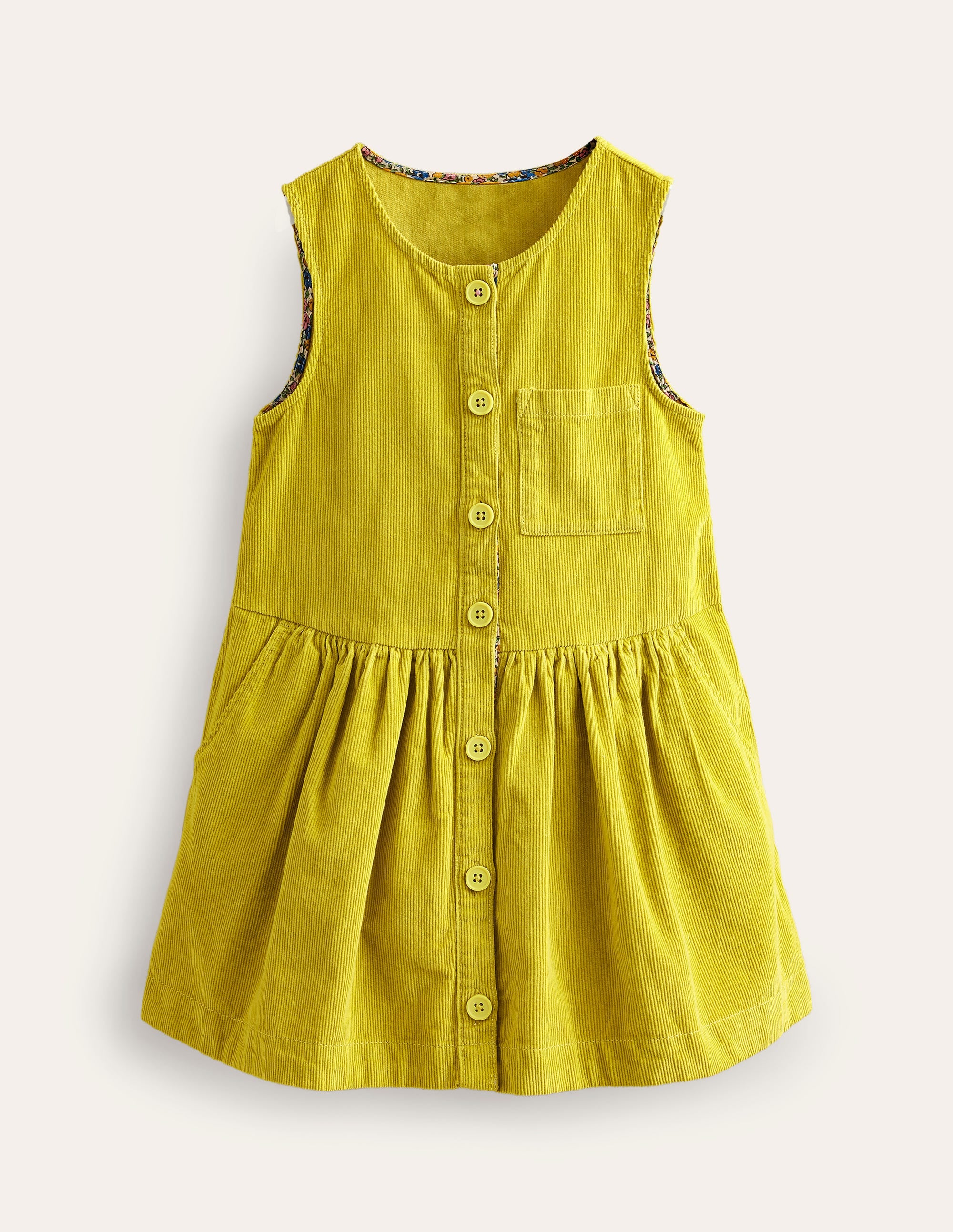 Button Pinafore Dress-Gooseberry Yellow - Image 1