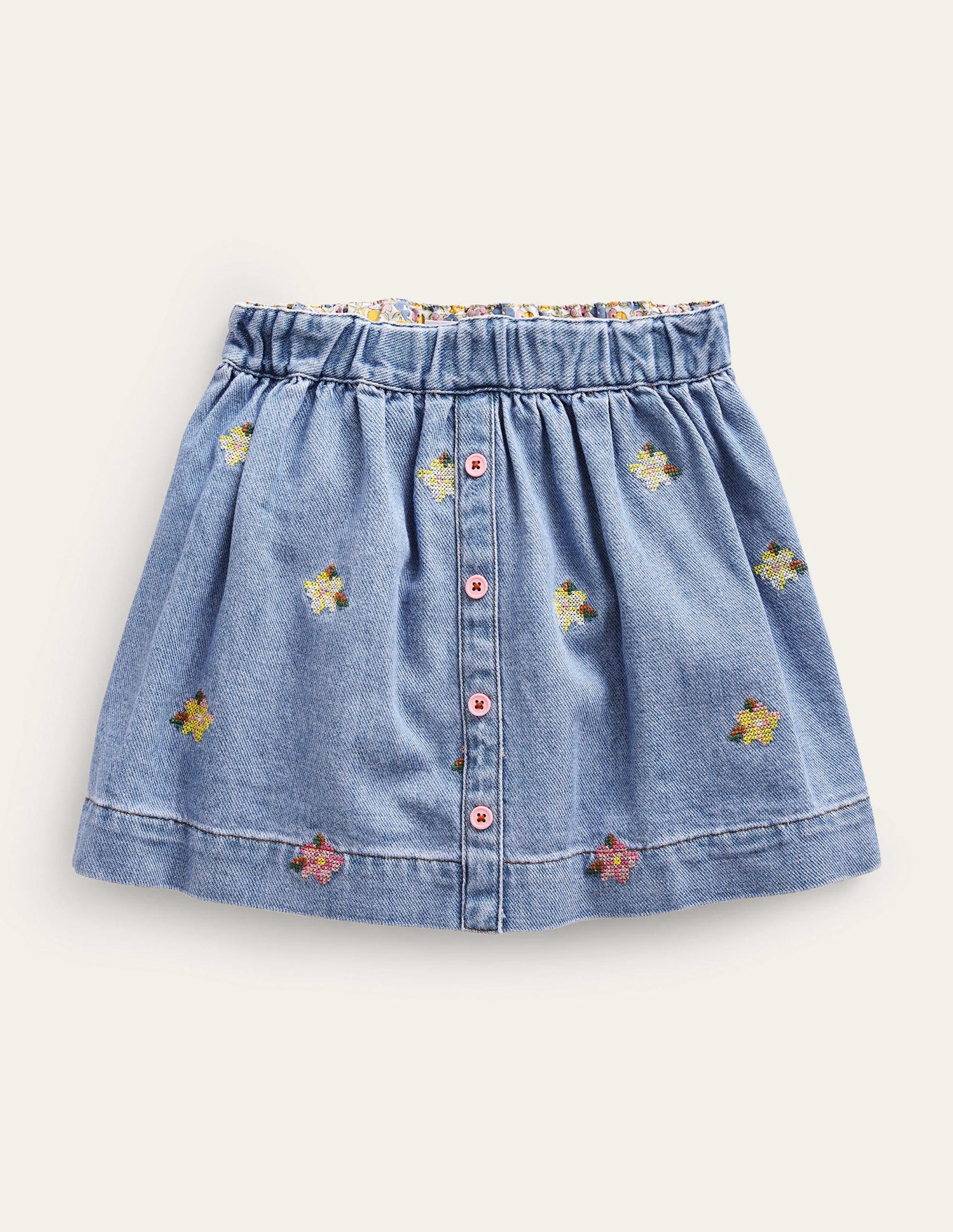 Button Through Twirly Skirt-Mid Chambray-1