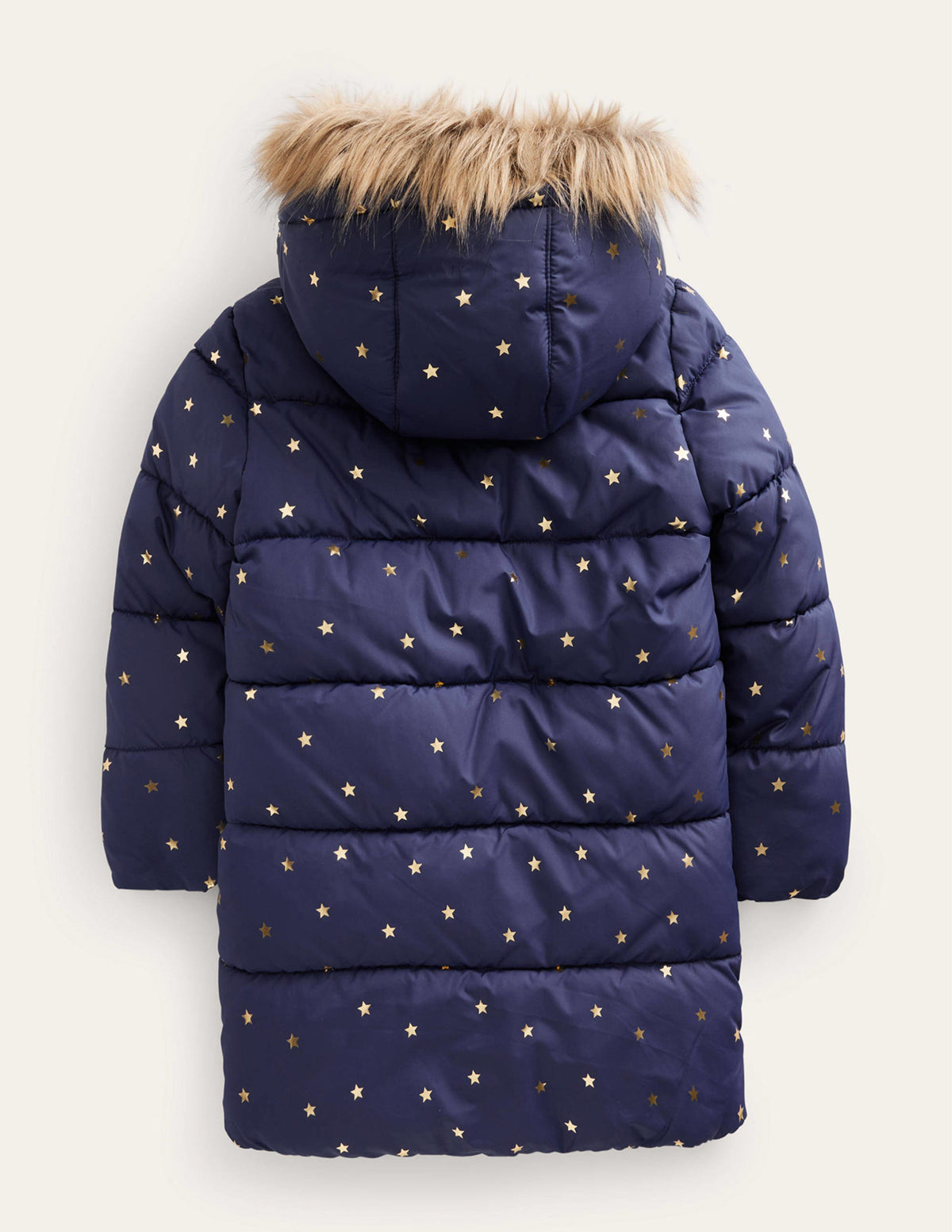 Longline Padded Coat-Navy Foil Stars-2