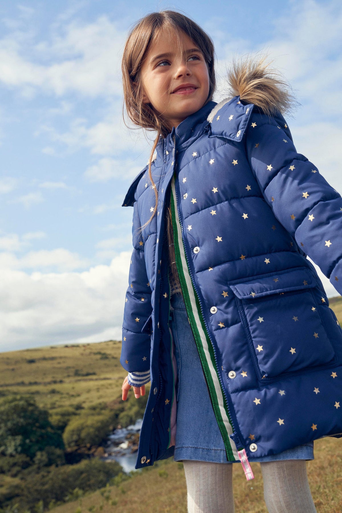 Longline Padded Coat-Navy Foil Stars - Image 5