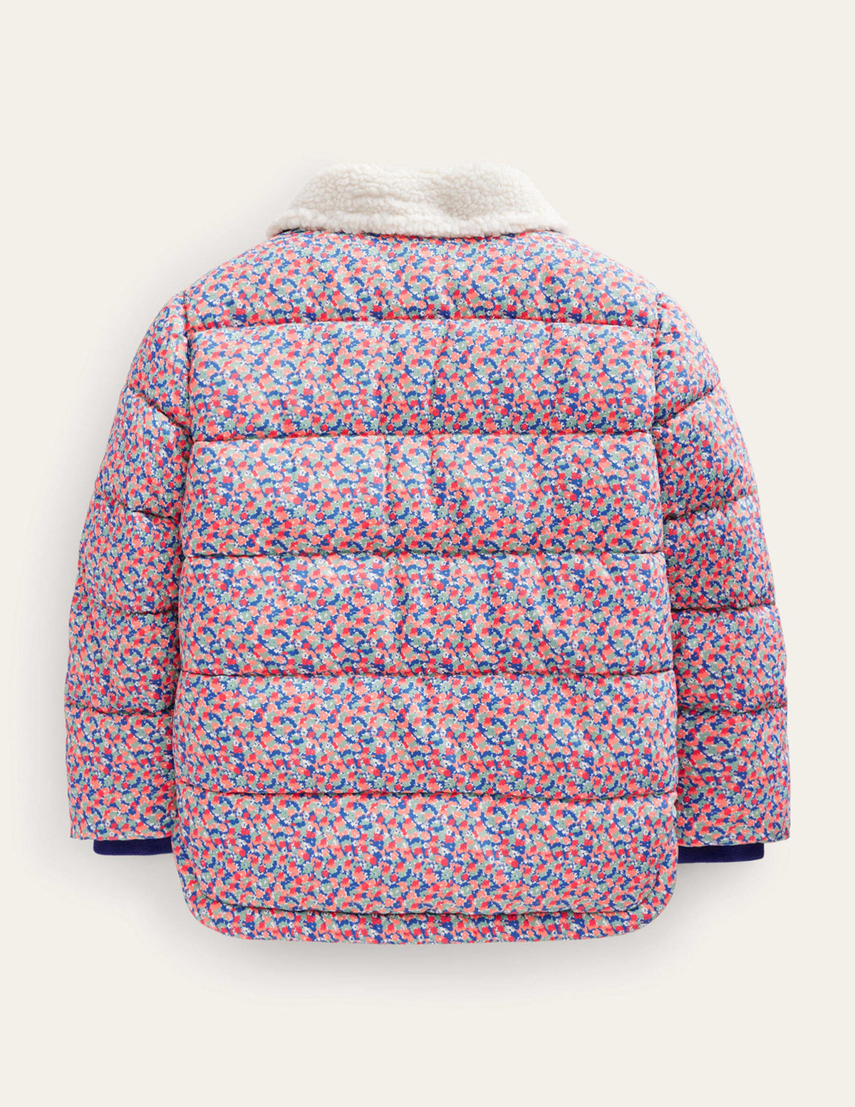 Borg Detail Padded Jacket-Jam Red Micro Floral - Image 2