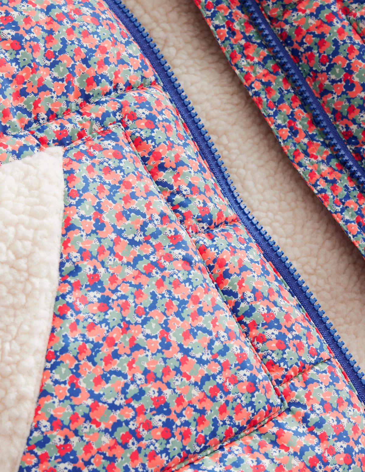 Borg Detail Padded Jacket-Jam Red Micro Floral - Image 3