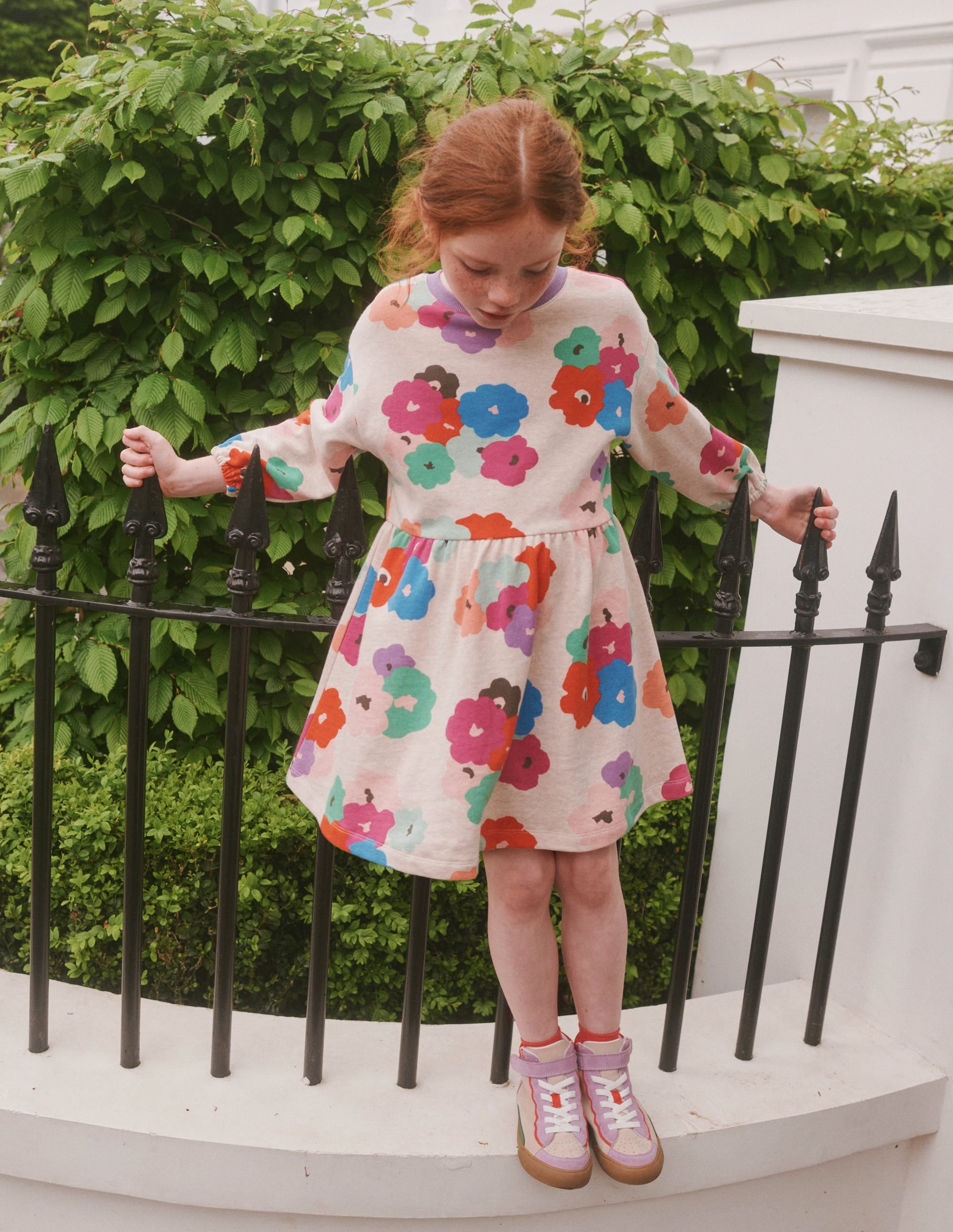 Relaxed Printed Sweat Dress-Mutli Abstract Floral - Image 4