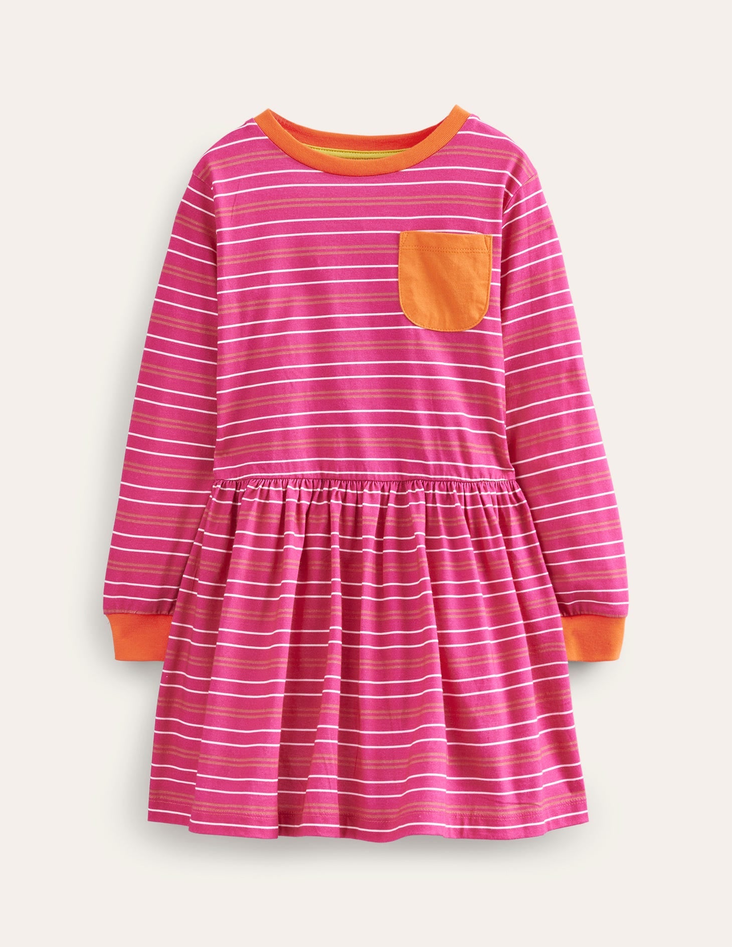 Slub Stripe Jersey Dress-Bright Pink - Image 1