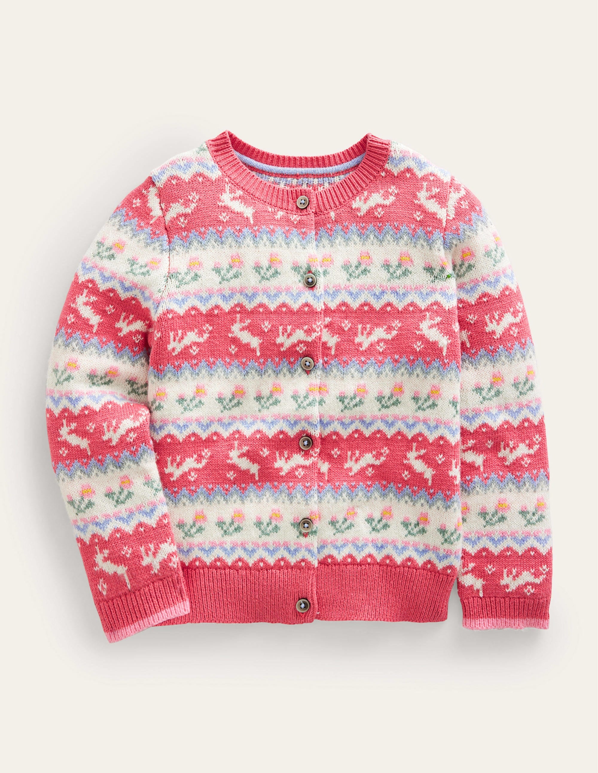 Fair Isle Cardigan-Blush Pink Bunnies - Image 1