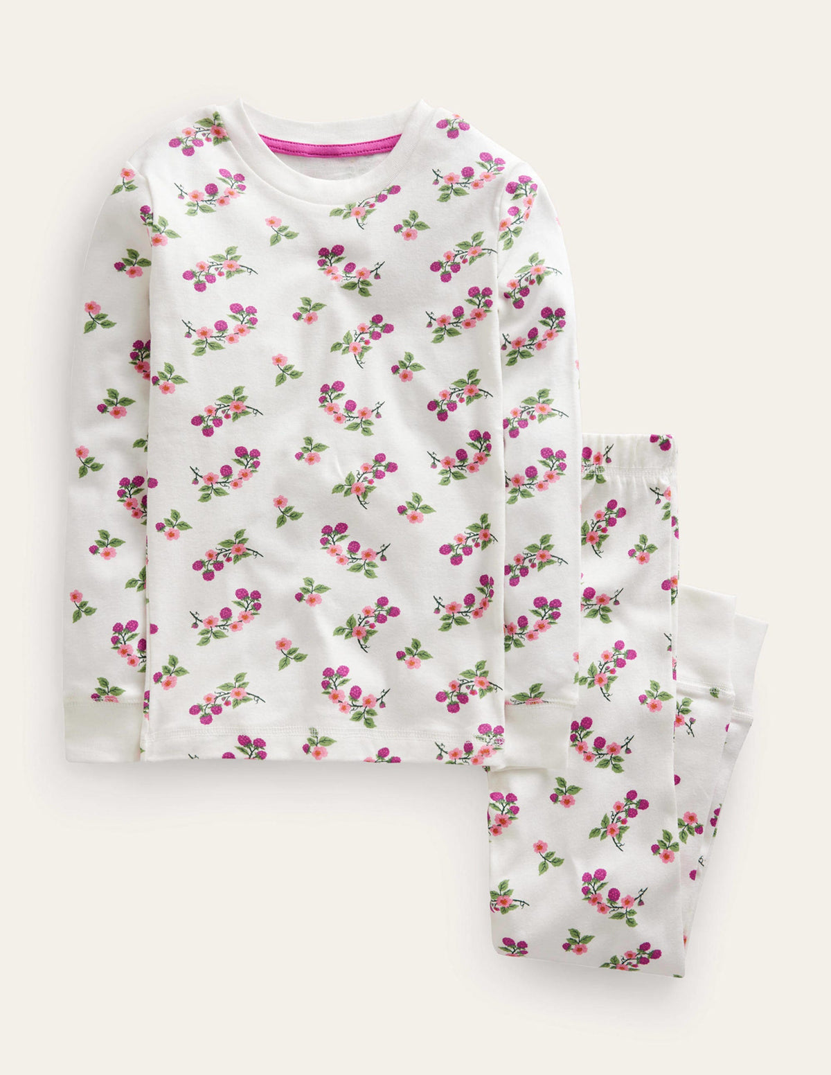 Snug Long John Pajamas-Ivory Floral - Image 1