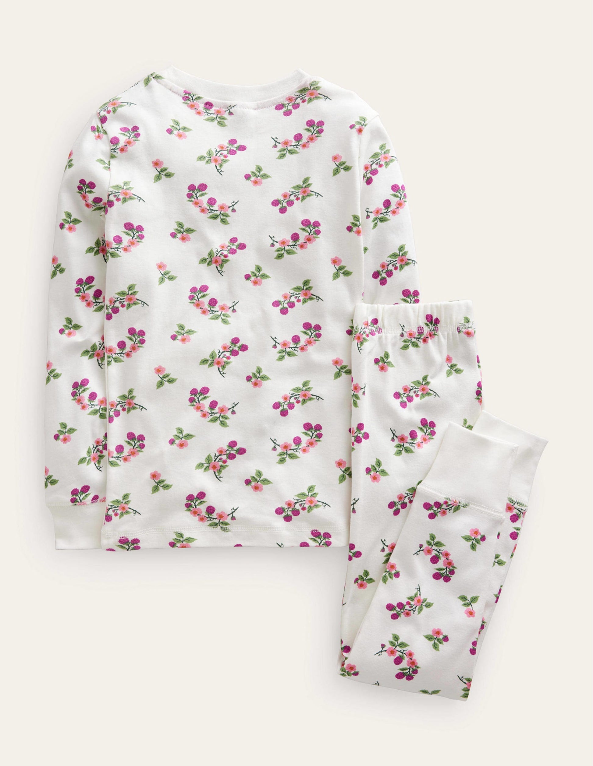 Snug Long John Pajamas-Ivory Floral-2