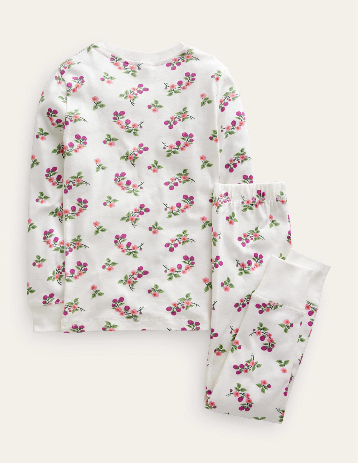 Snug Long John Pajamas-Ivory Floral - Image 2
