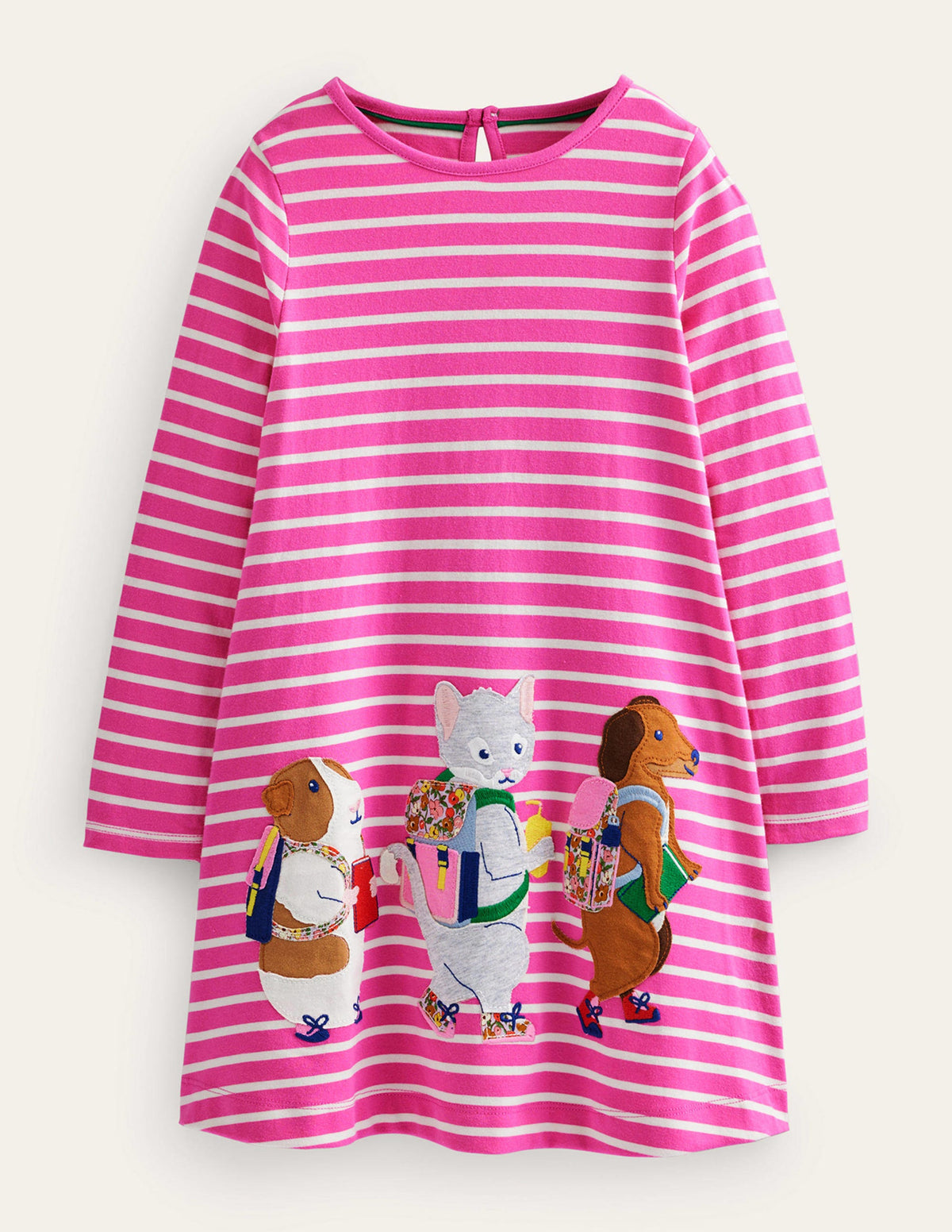 Big Appliqué Dress-Tickled Pink/Ivory - Image 1