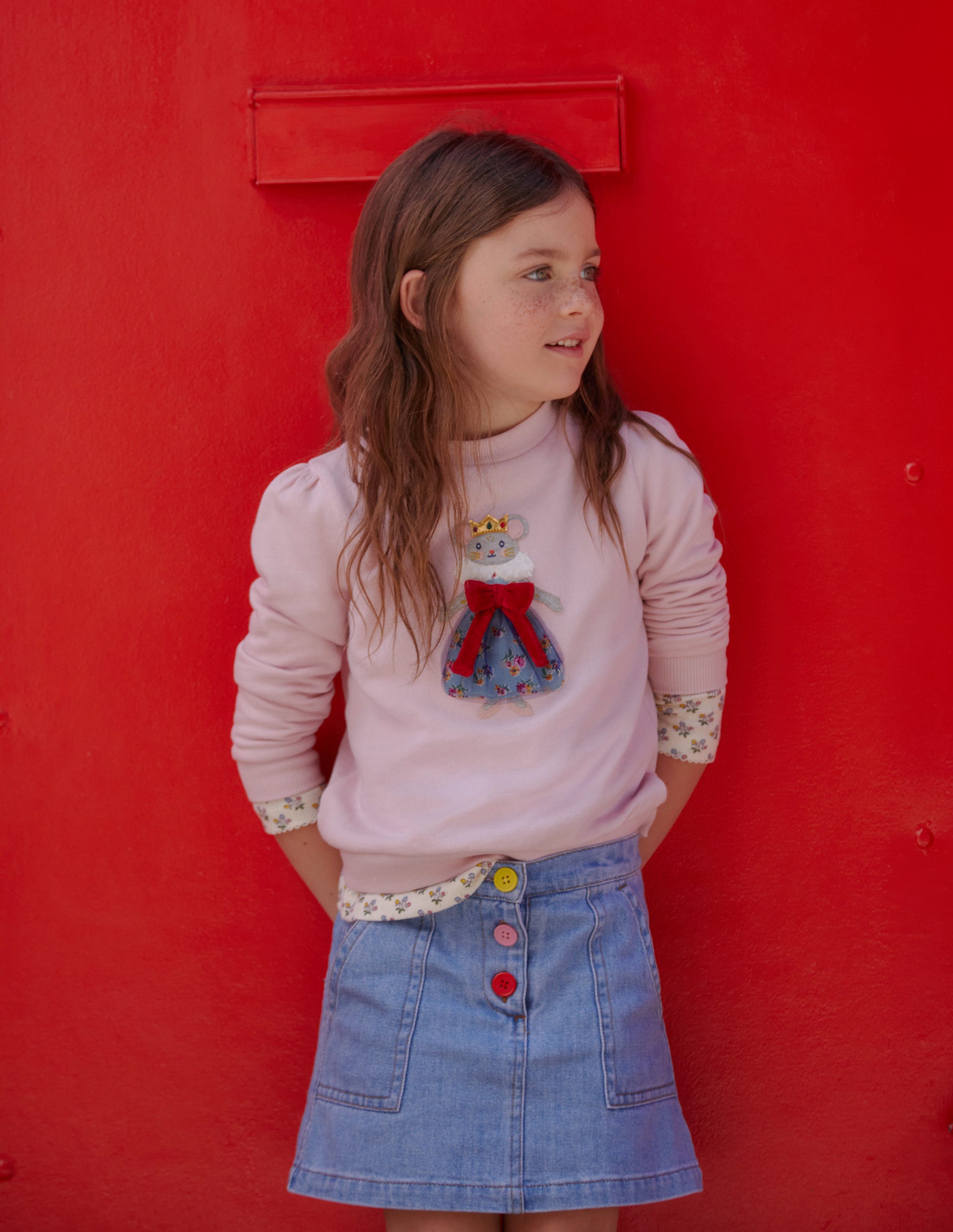 Cosy Applique Sweatshirt-French Pink Mouse - Image 4