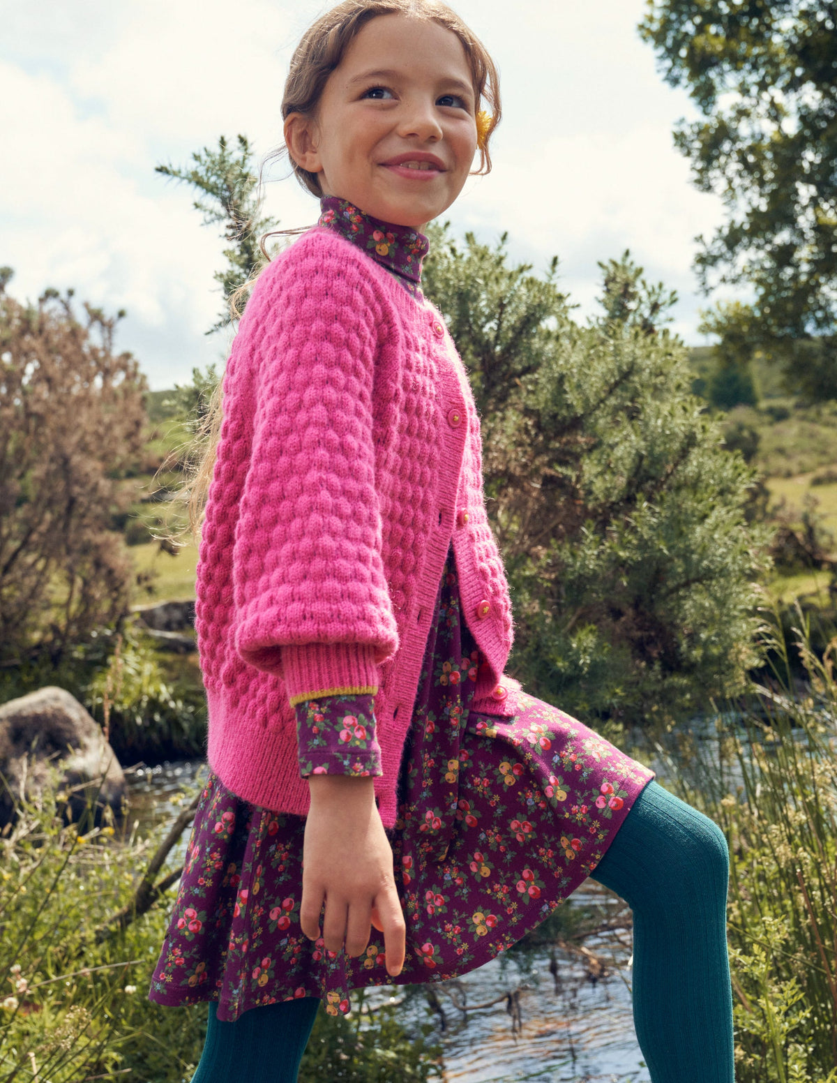 Roll Neck Jersey Dress-Berry Purple Orchard-4