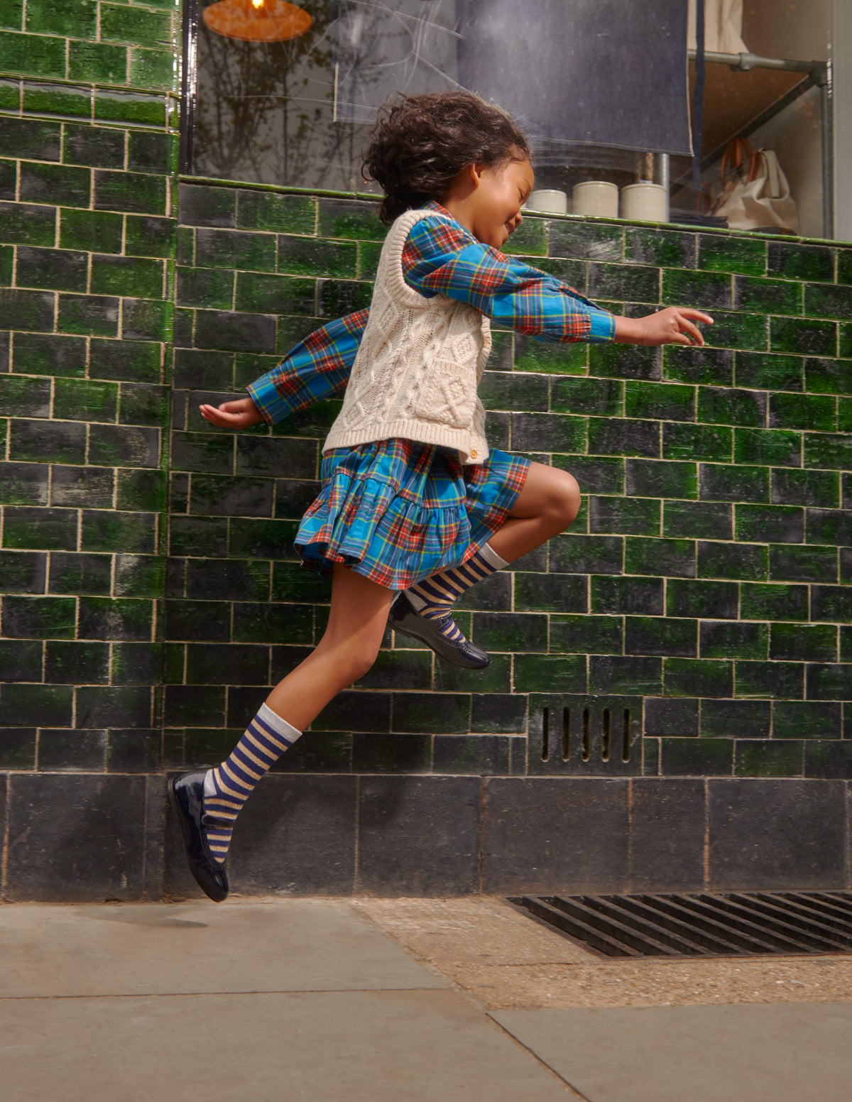 Check Cotton Shirt Dress-Blue / Red Check - Image 4