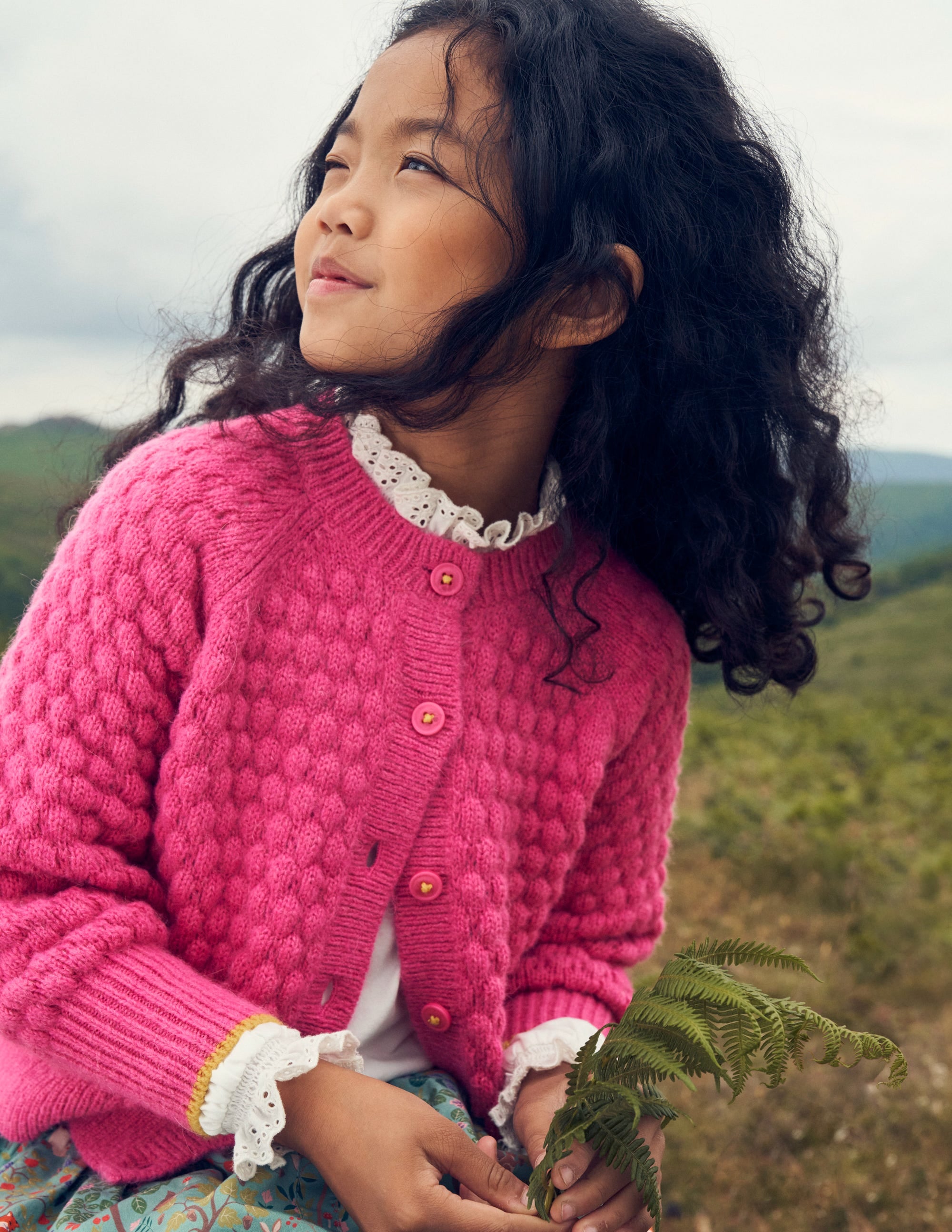 Bobble Stitch Cardigan-Mid Pink - Image 5