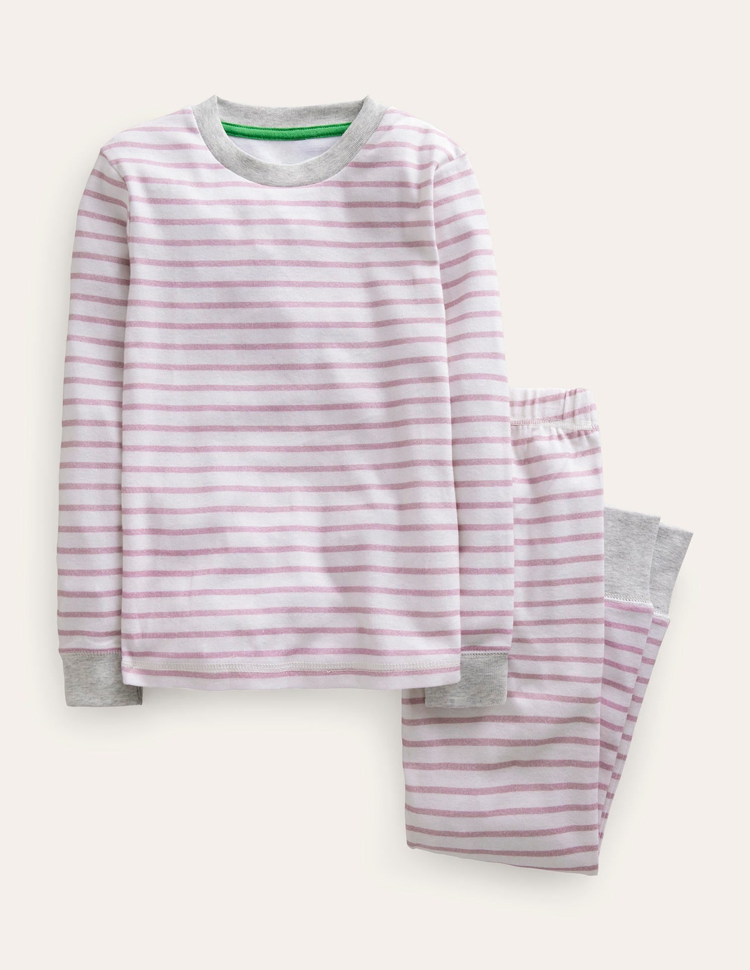 Snug Striped Long John Pajamas-Pink/Ivory-1