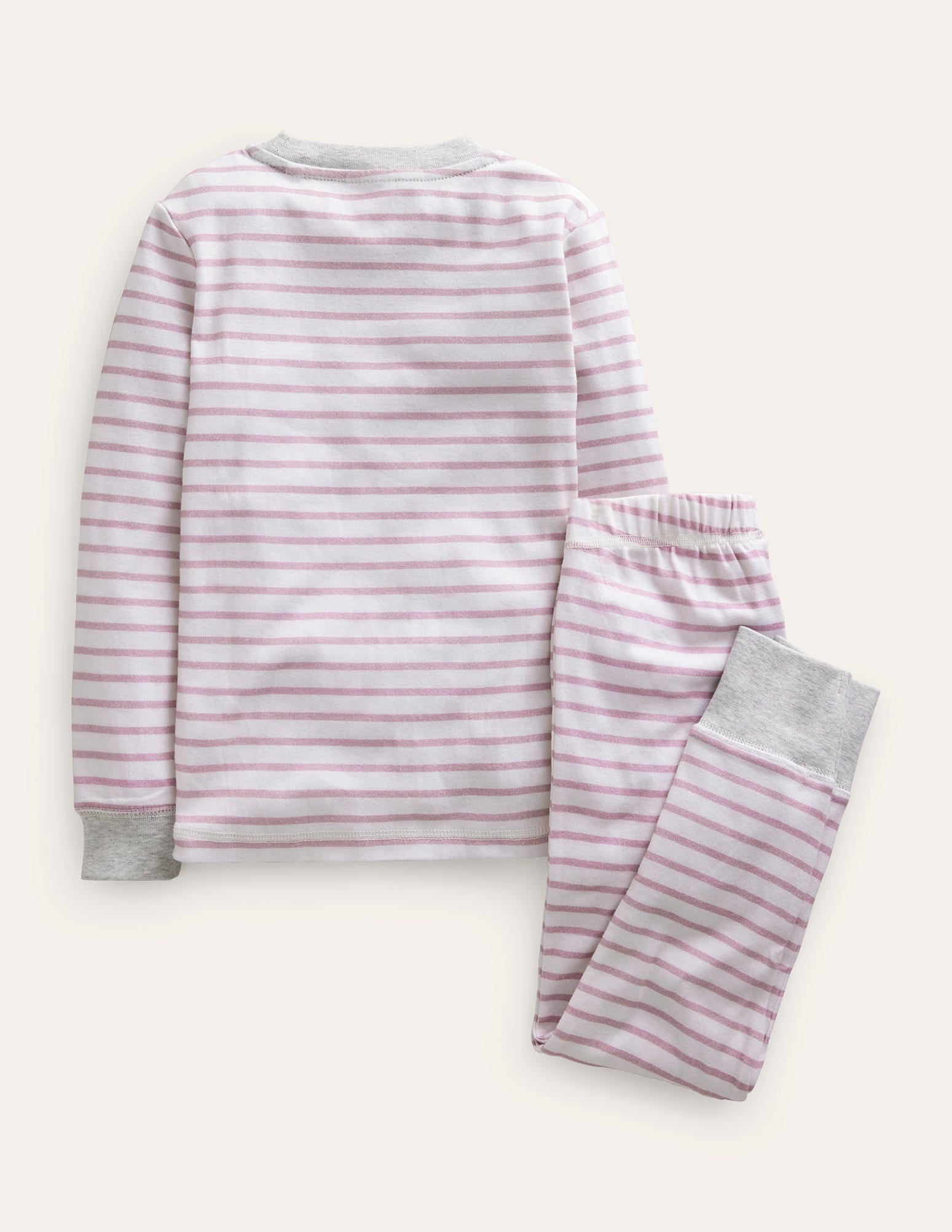 Snug Striped Long John Pajamas-Pink/Ivory - Image 2