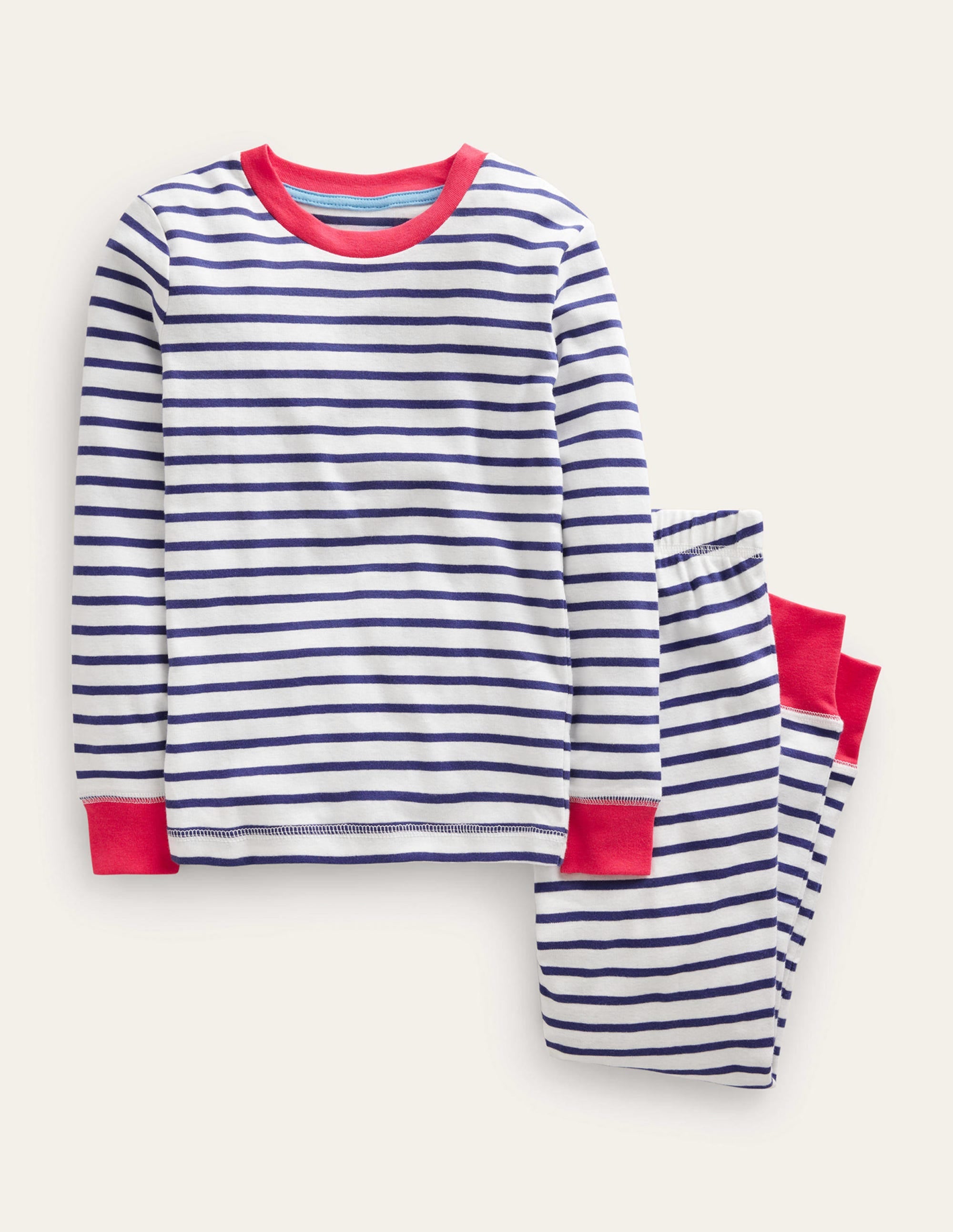Snug Striped Long John Pajamas-Ivory/Navy Breton - Image 1