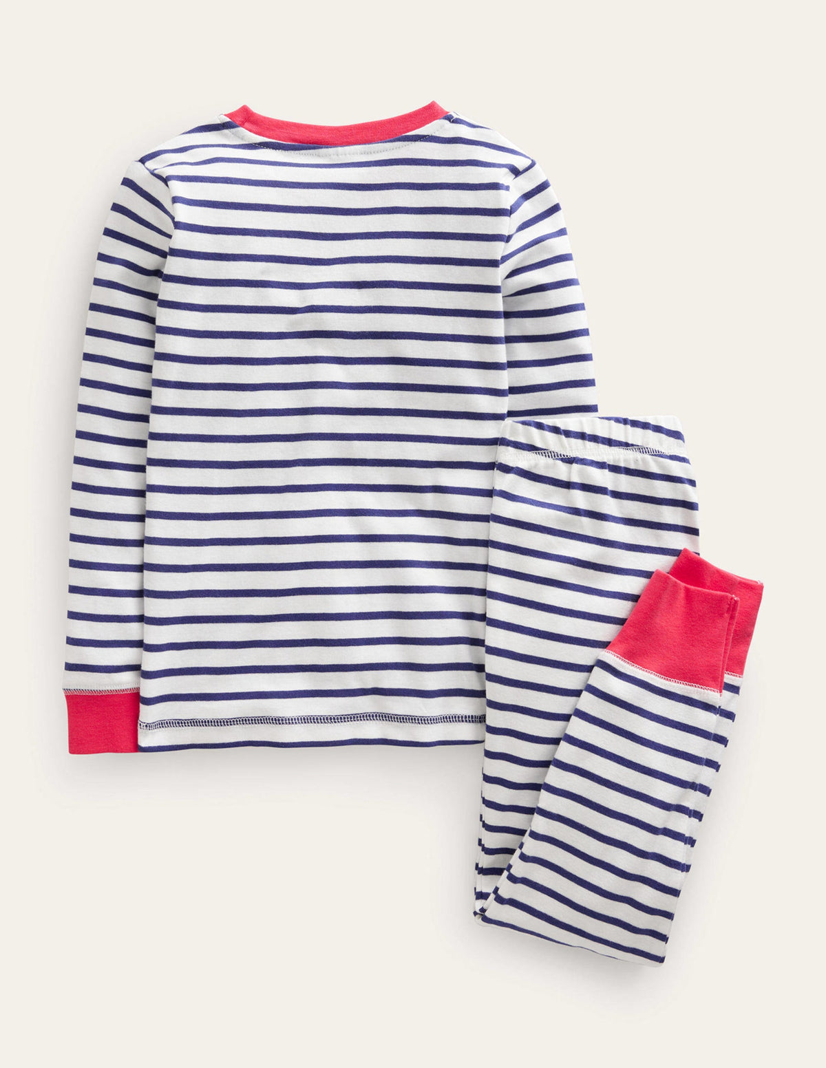 Snug Striped Long John Pajamas-Ivory/Navy Breton - Image 2