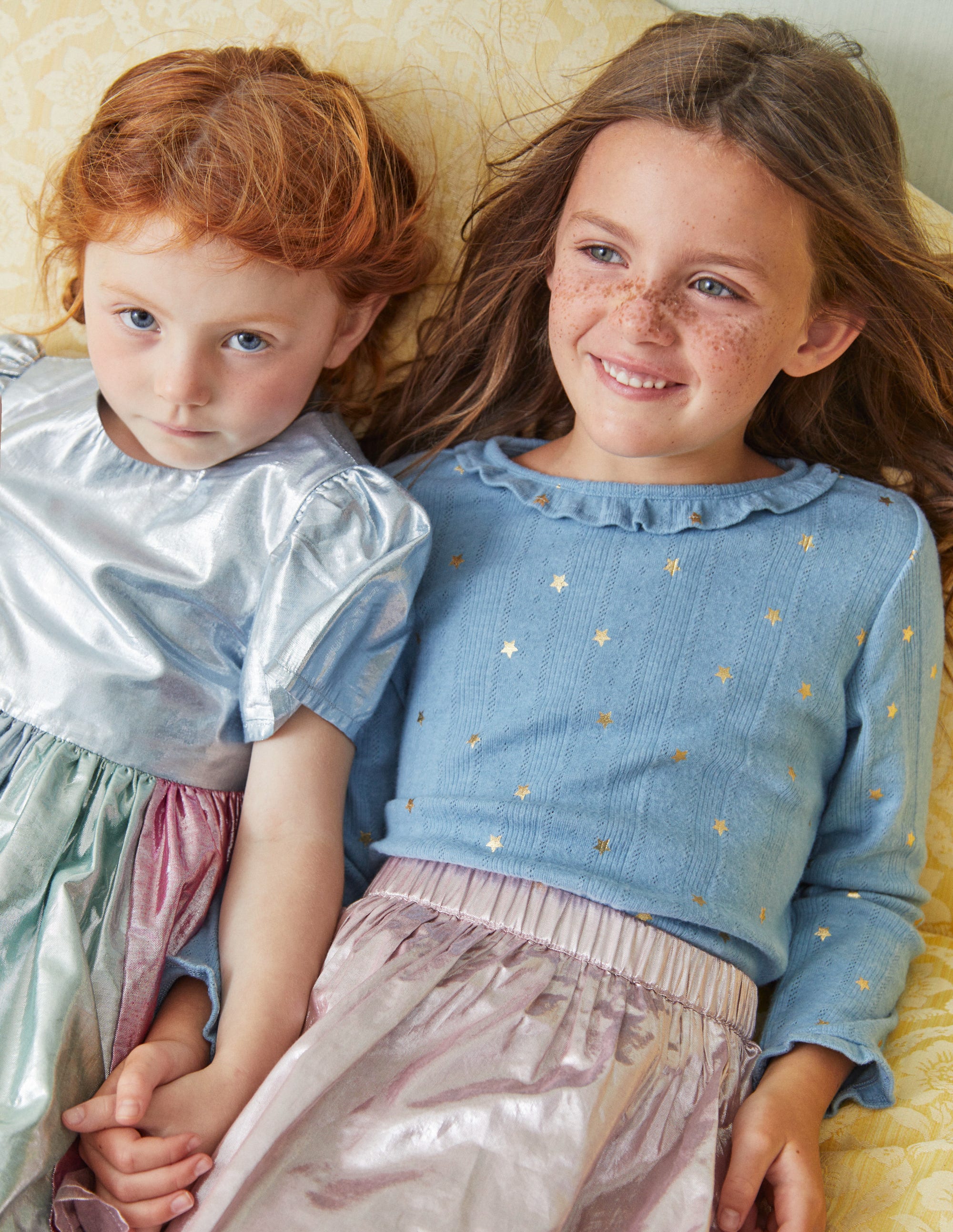 Ruffle Sparkle Pointelle-Pebble Blue Gold Star - Image 4