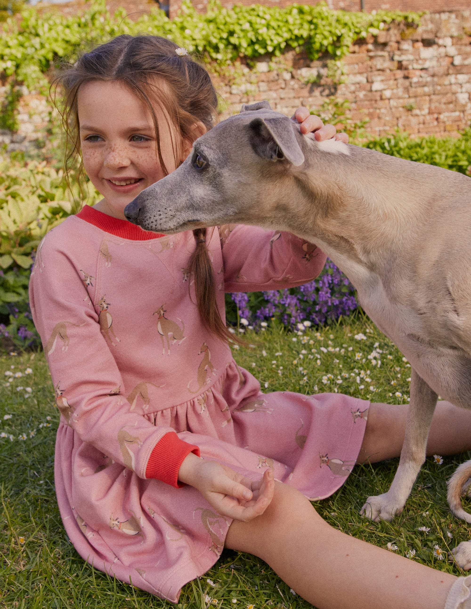 Printed Sweatshirt Dress-Vintage Pink Whippet - Image 4