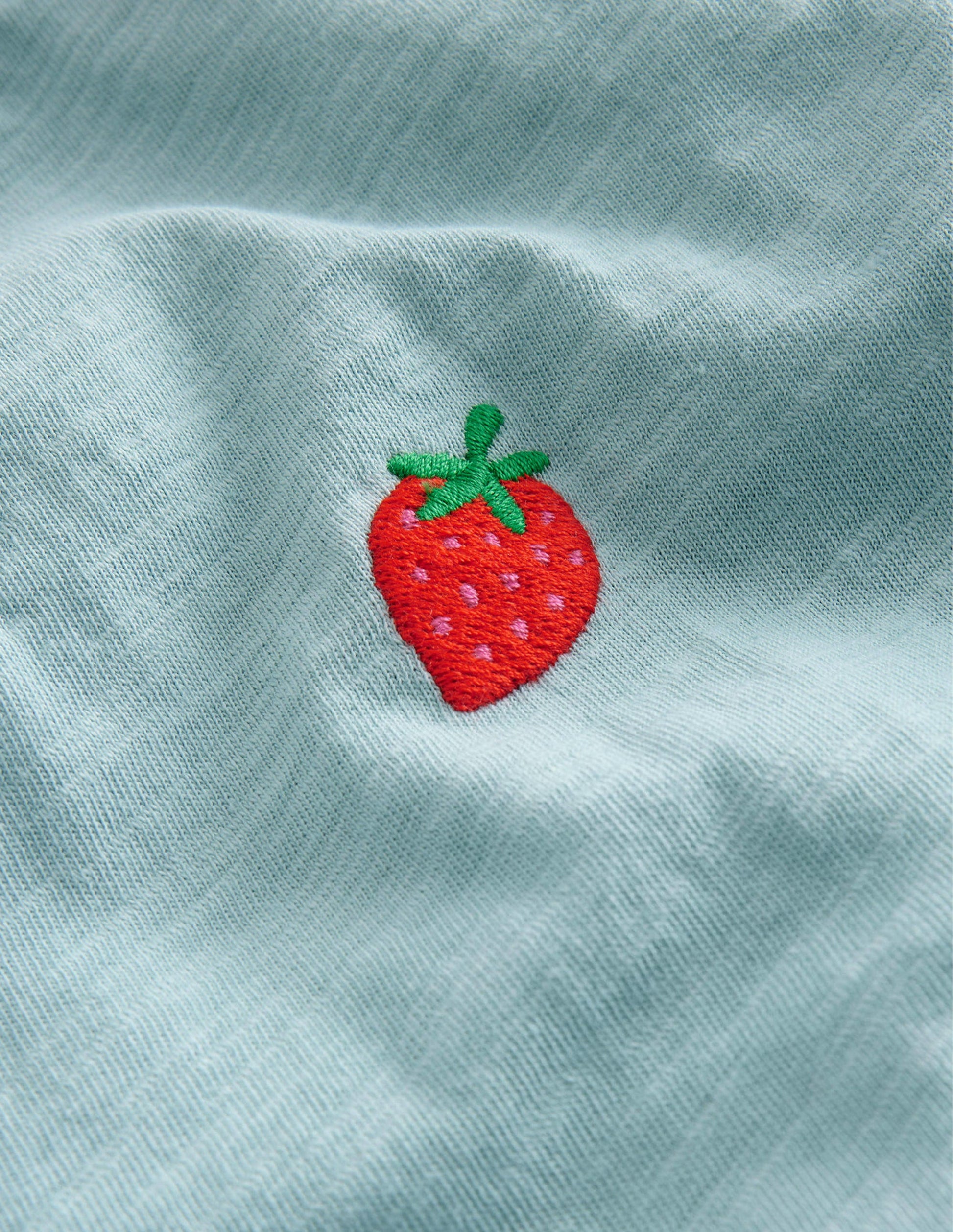 Embroidered Motif T-shirt-Ivory/Bluejay Stripe Toadstool-3