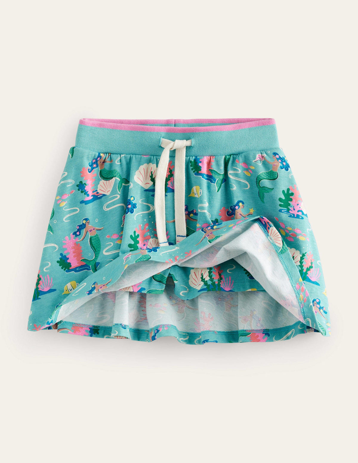 Printed Jersey Skort-Aqua Sea Blue Mermaids - Image 4