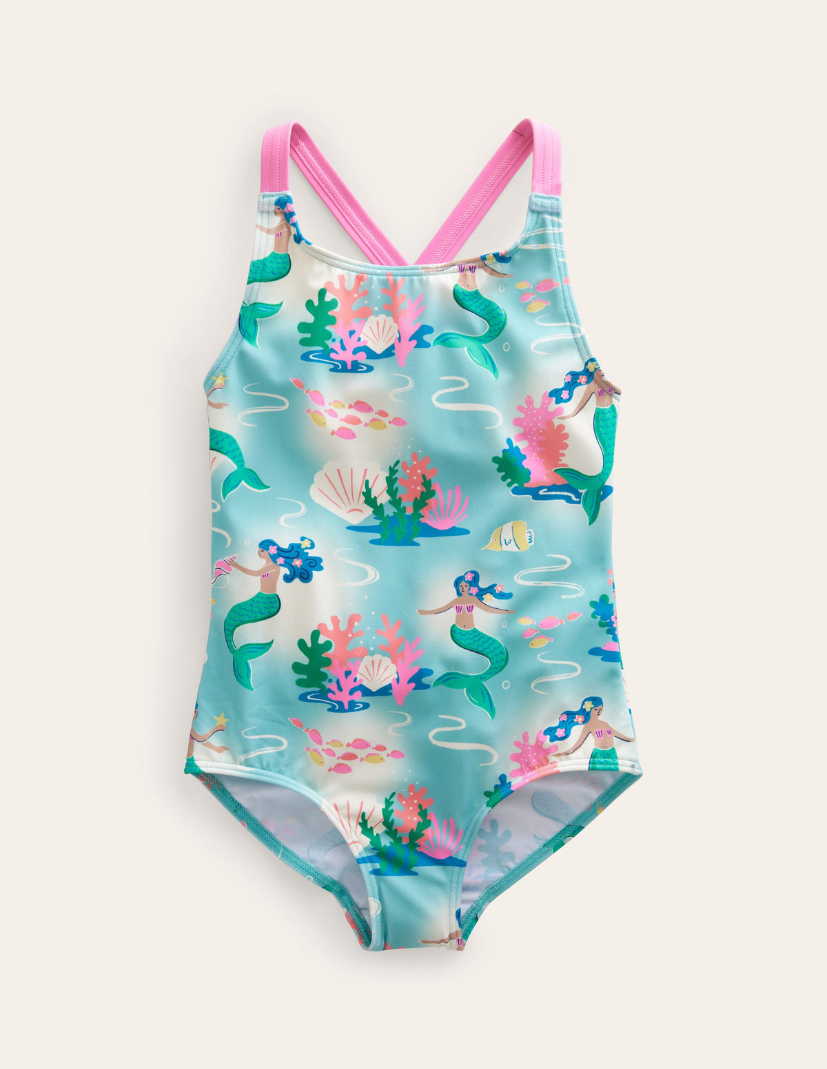 Cross-back Printed Swimsuit-Aqua Sea Magical Mermaid Ombre - Image 1