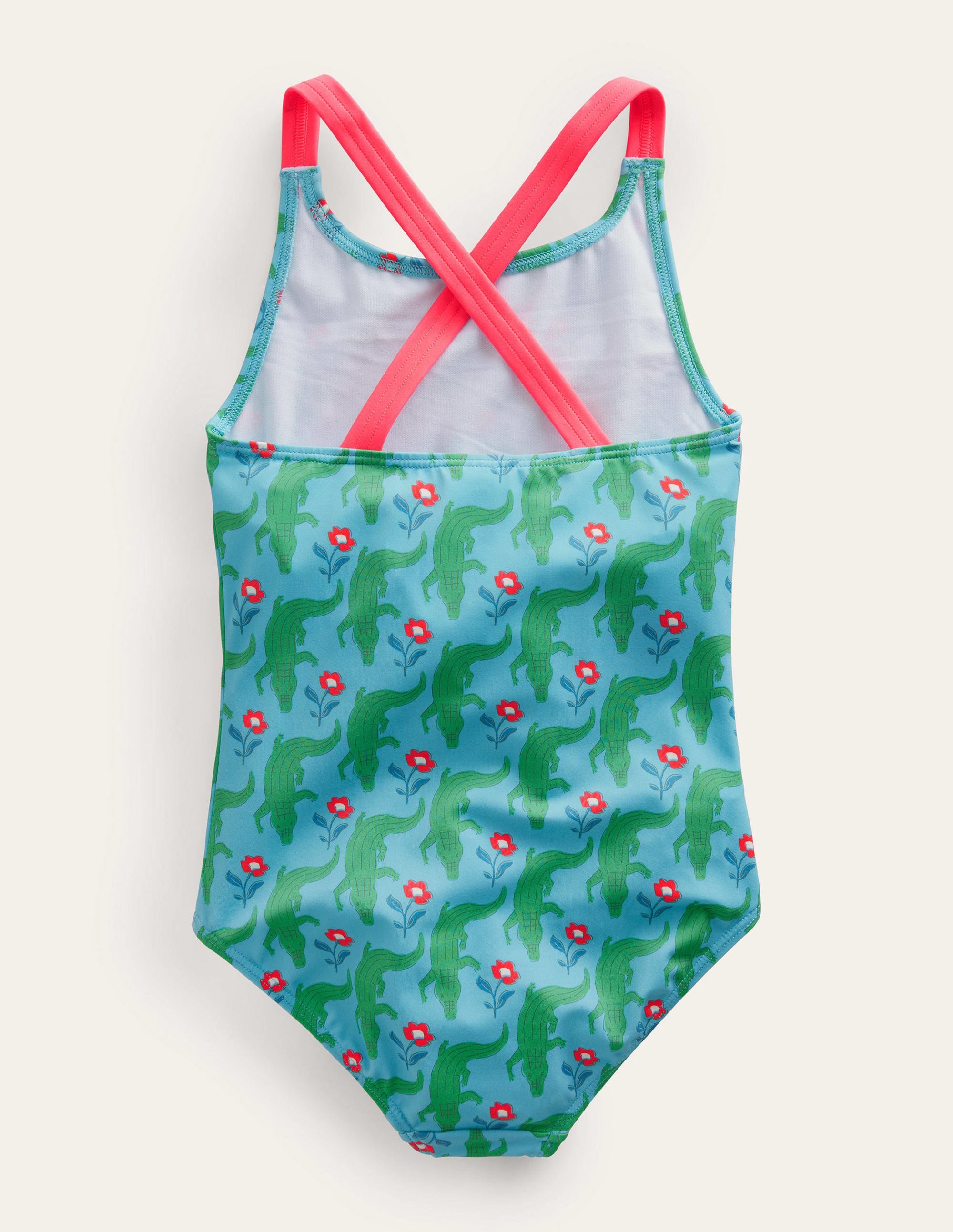 Cross-back Printed Swimsuit-Aqua Crocodile Woodblock - Image 2