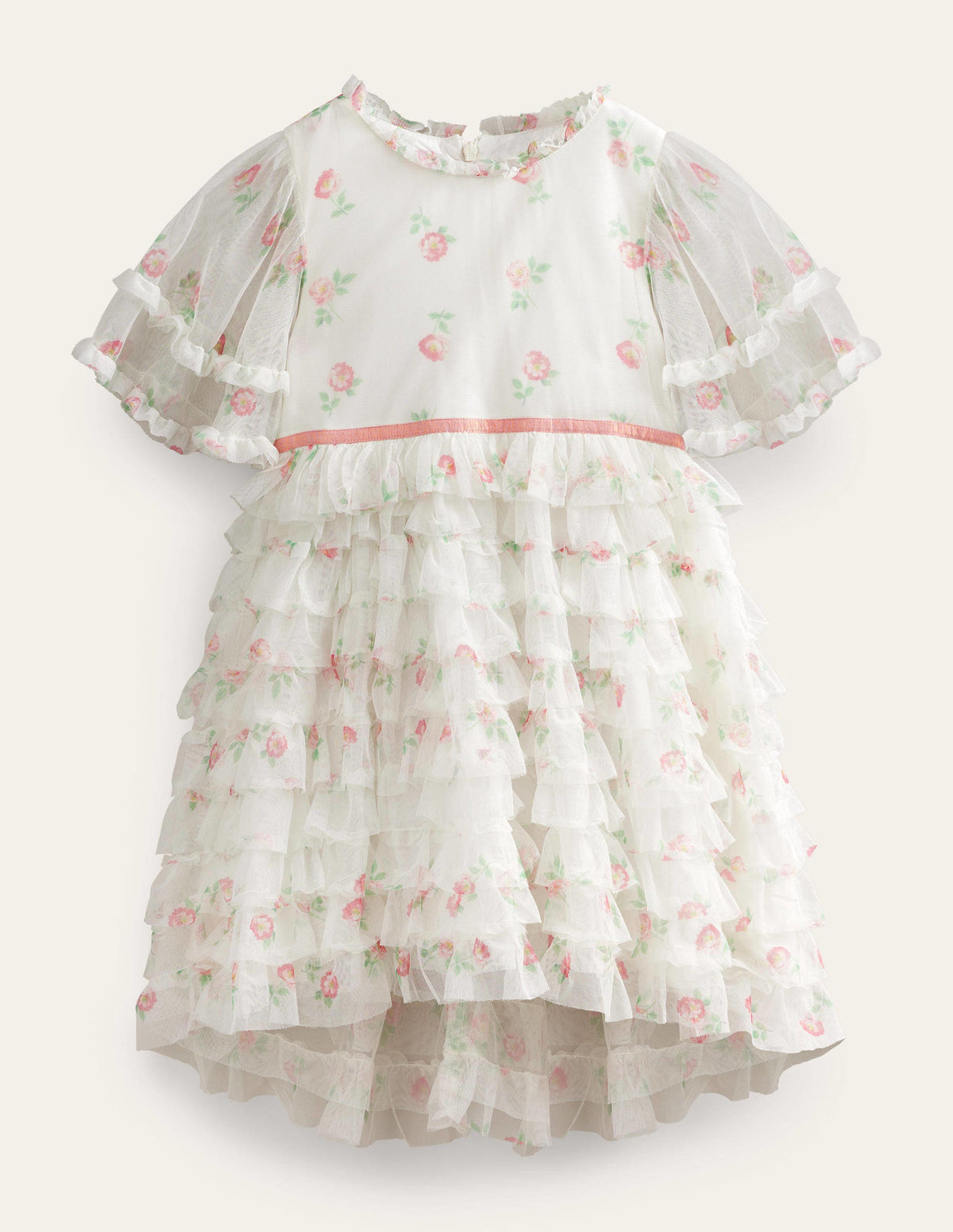 Ruffle Tulle Dip Hem Dress-Ivory Small Vintage Floral - Image 1