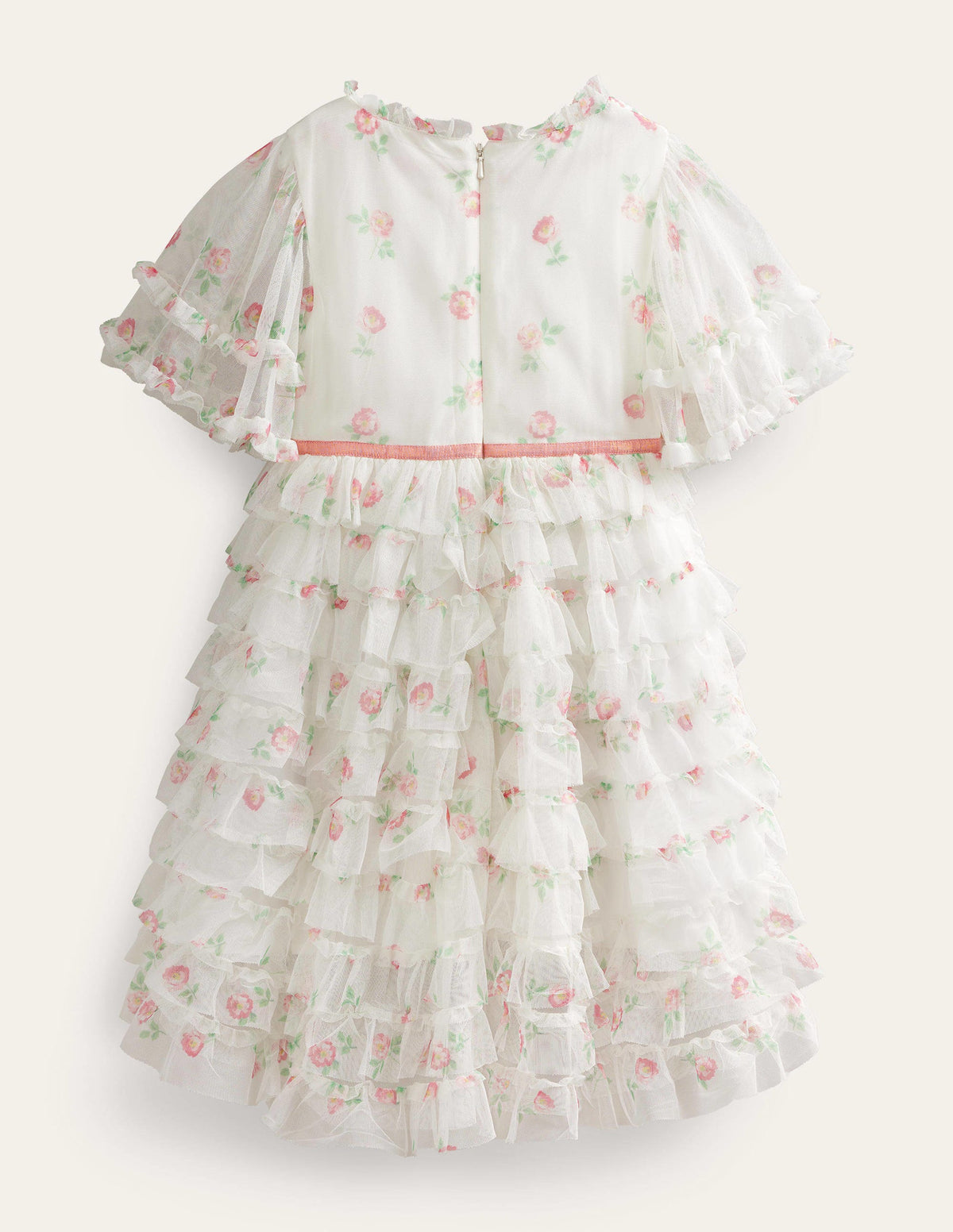 Ruffle Tulle Dip Hem Dress-Ivory Small Vintage Floral - Image 2