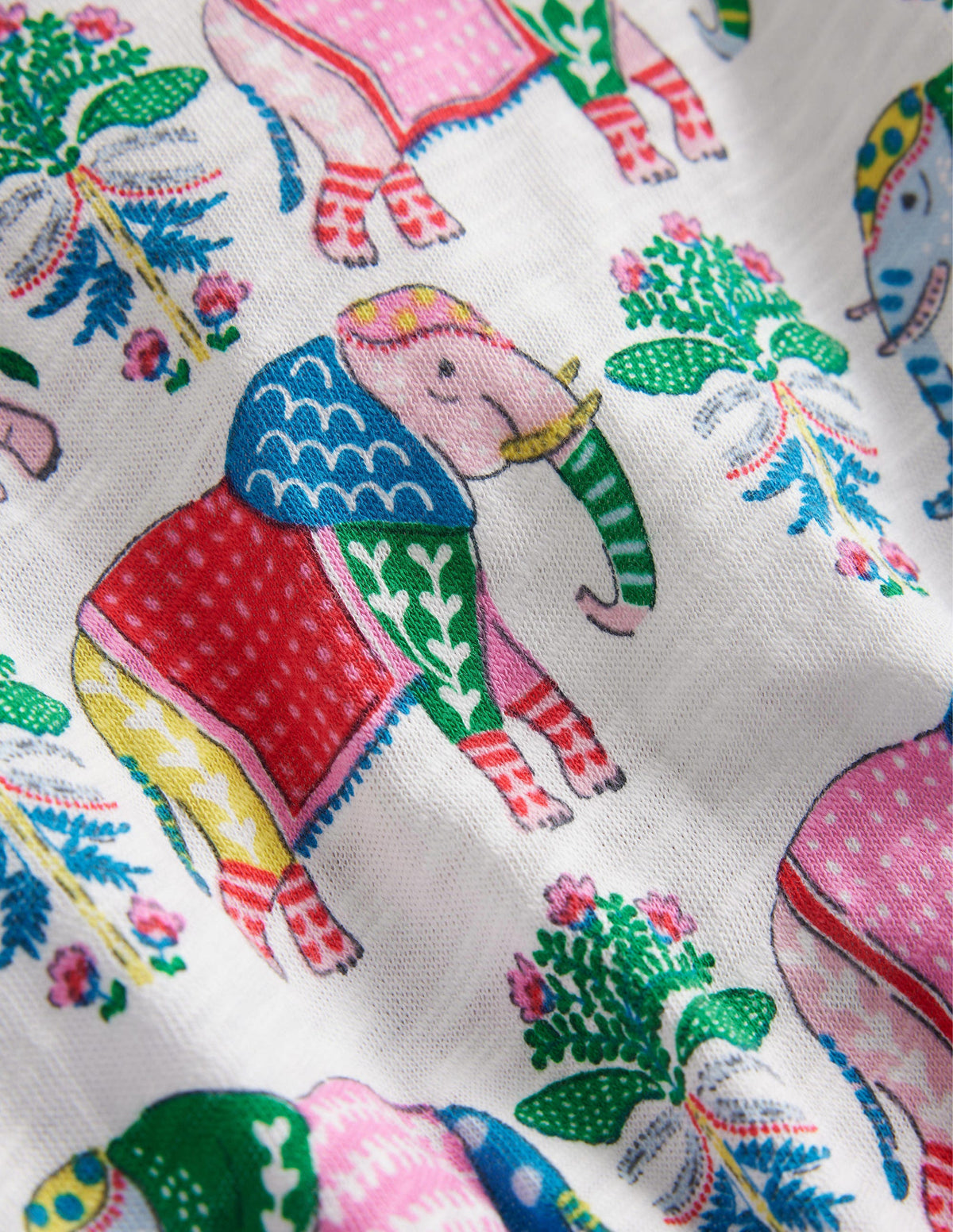 Vacation Printed Cotton Dress-Vanilla Pod Elephant Woodblock-3