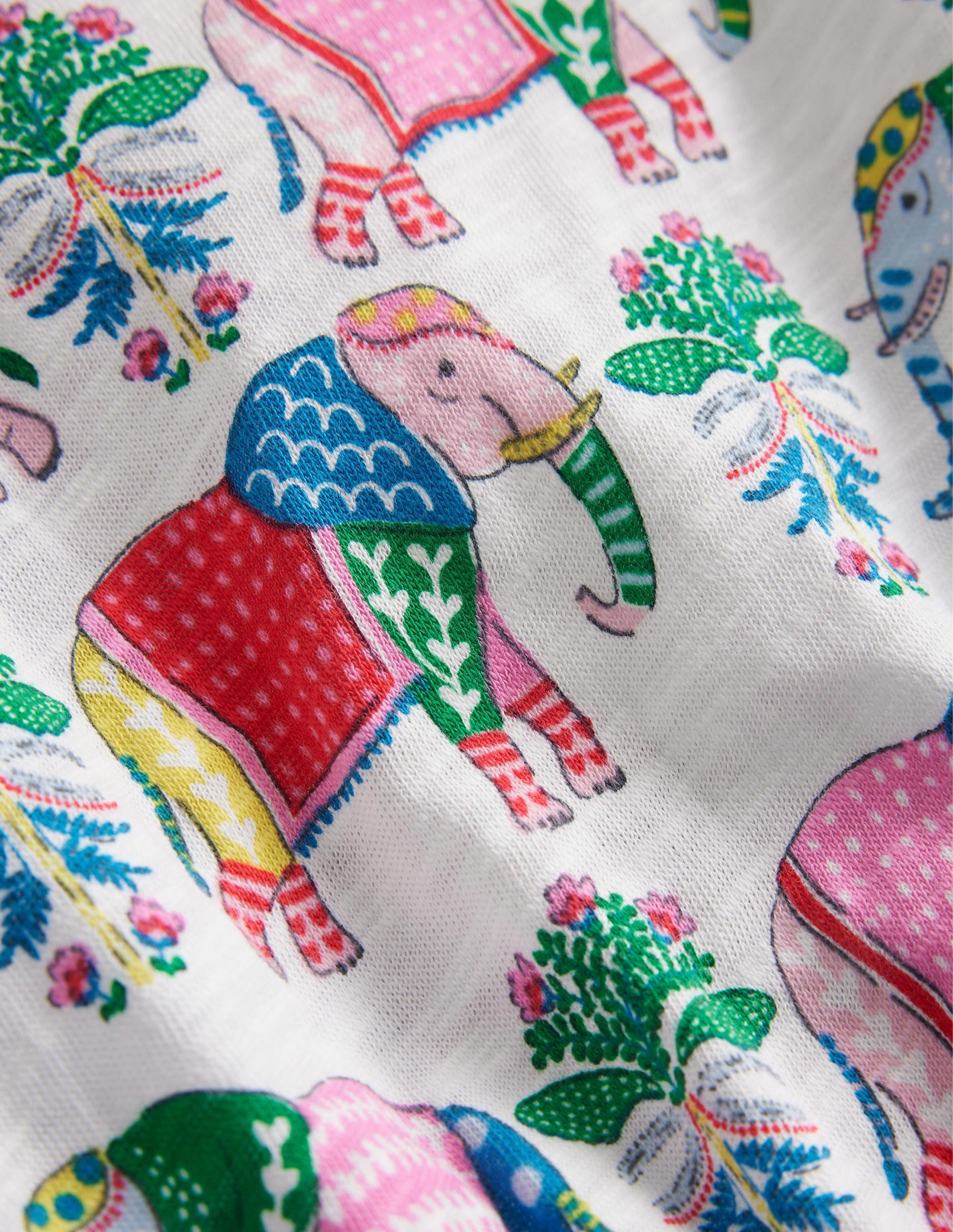 Vacation Printed Cotton Dress-Vanilla Pod Elephant Woodblock - Image 3