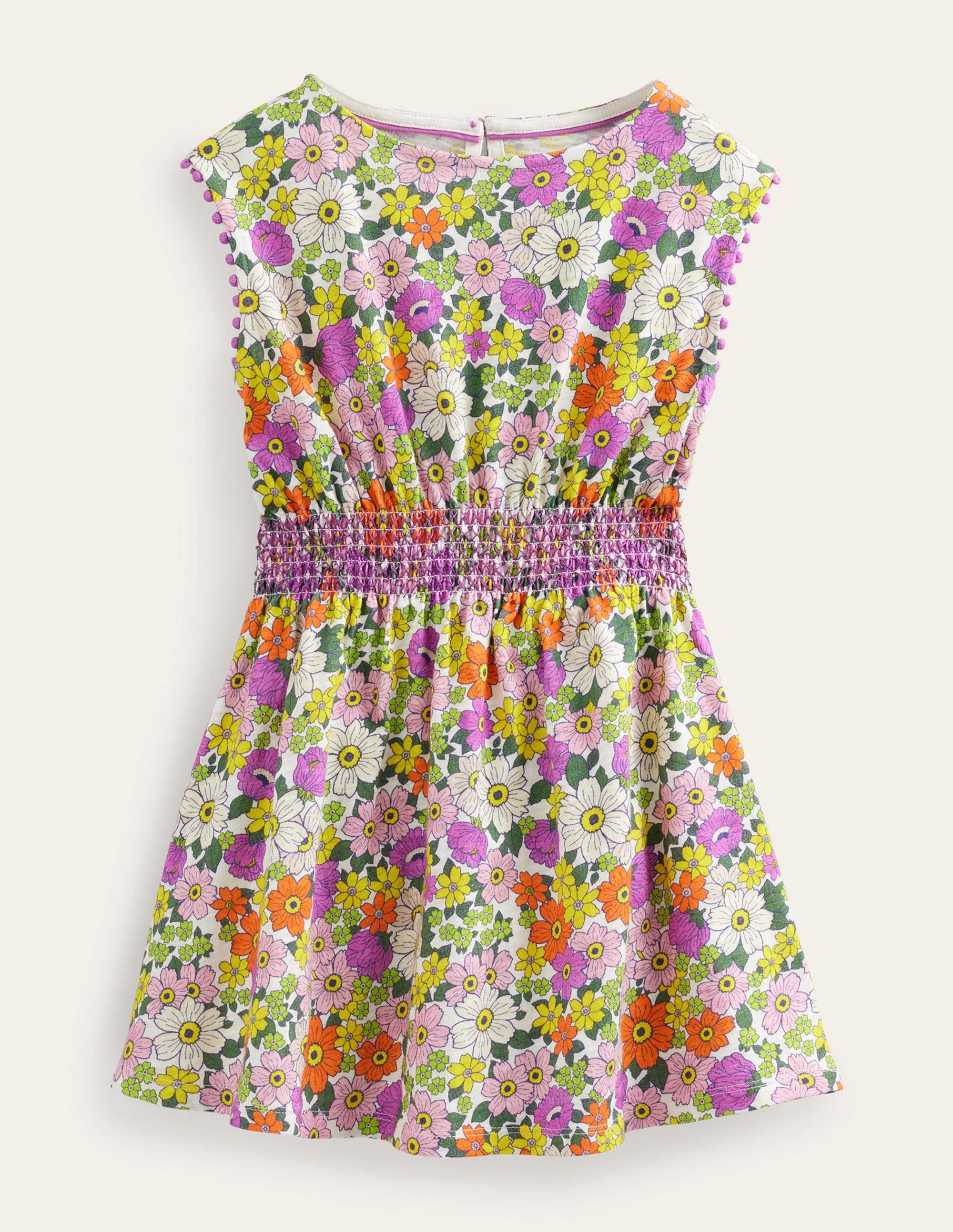 Vacation Printed Cotton Dress-Ivory and Radiant Orchid - Image 1