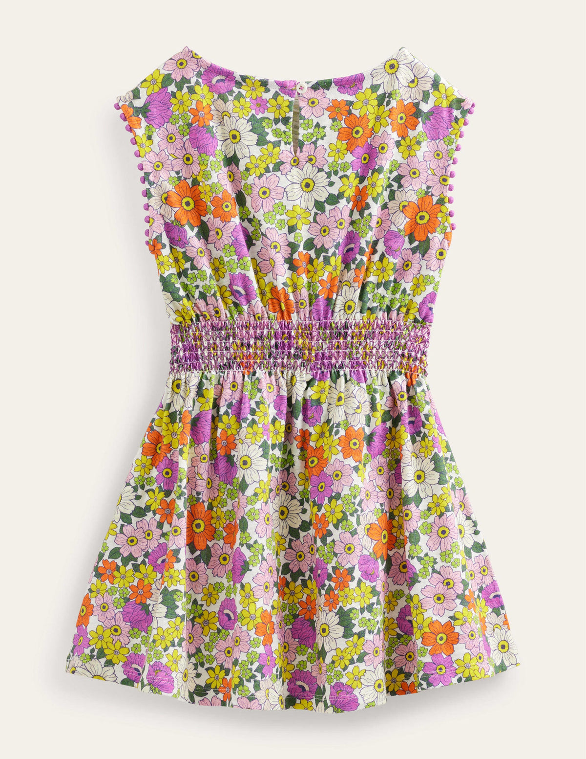 Vacation Printed Cotton Dress-Ivory and Radiant Orchid-2