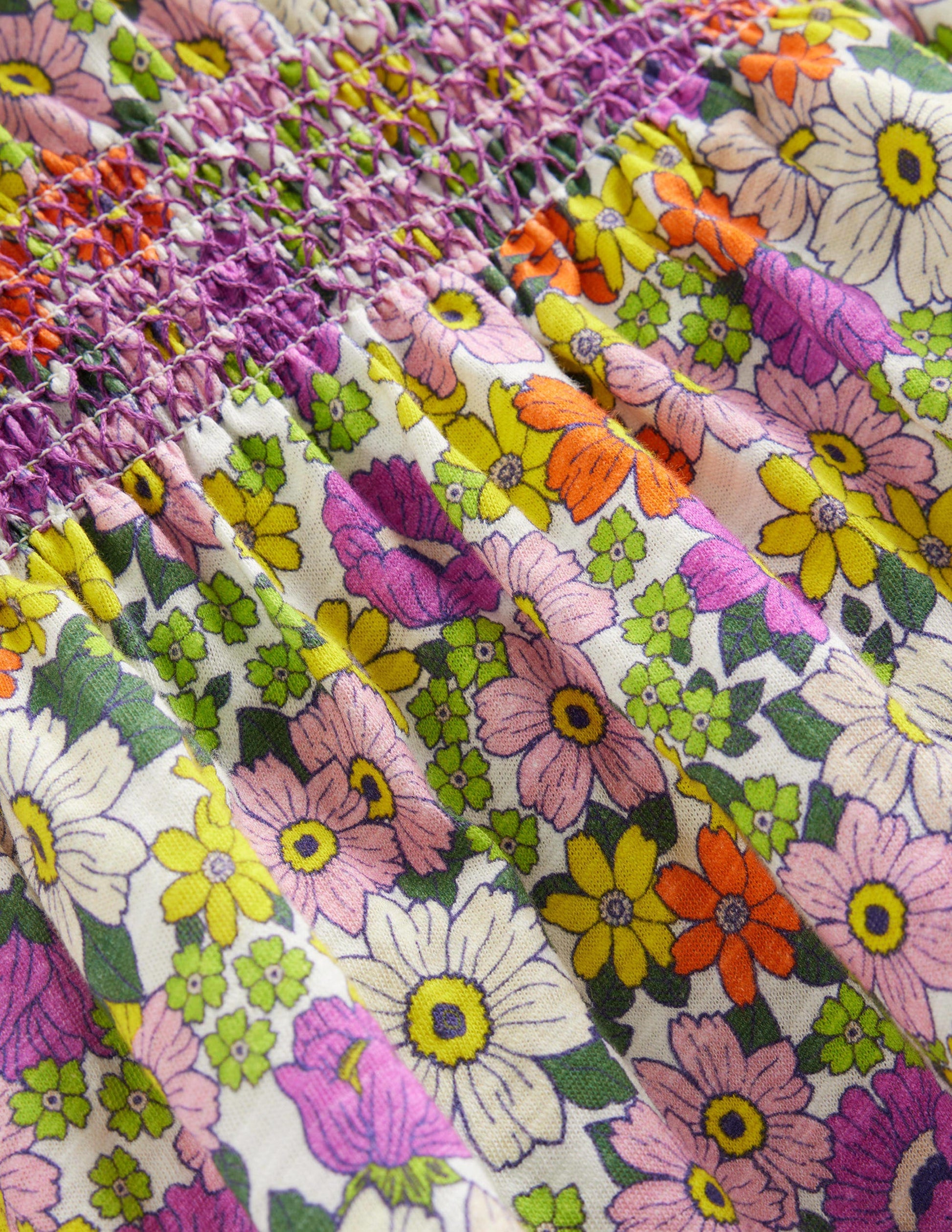 Vacation Printed Cotton Dress-Ivory and Radiant Orchid-3