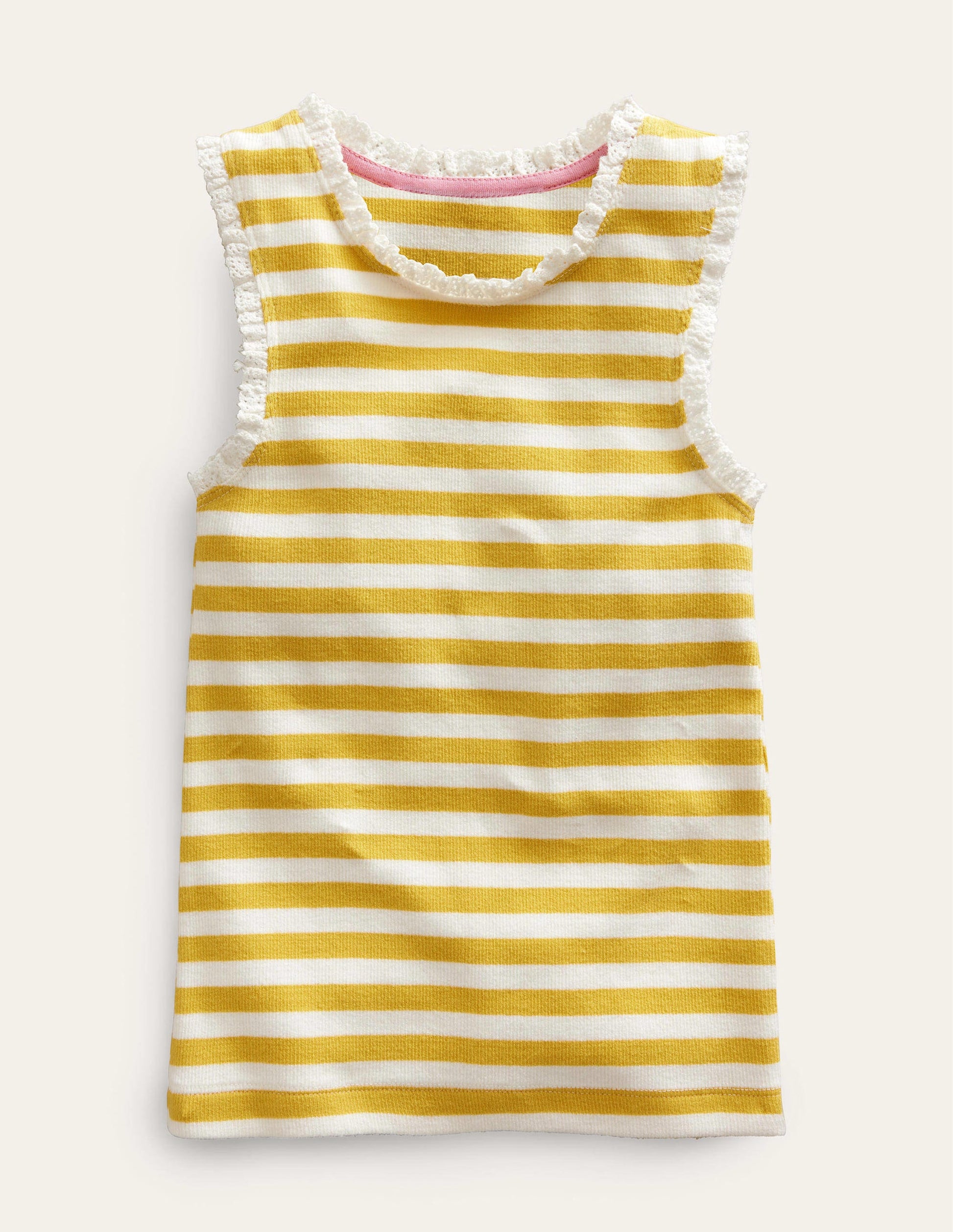 Ribbed Lace Trim Vest-Sweetcorn Yellow/Ivory-1
