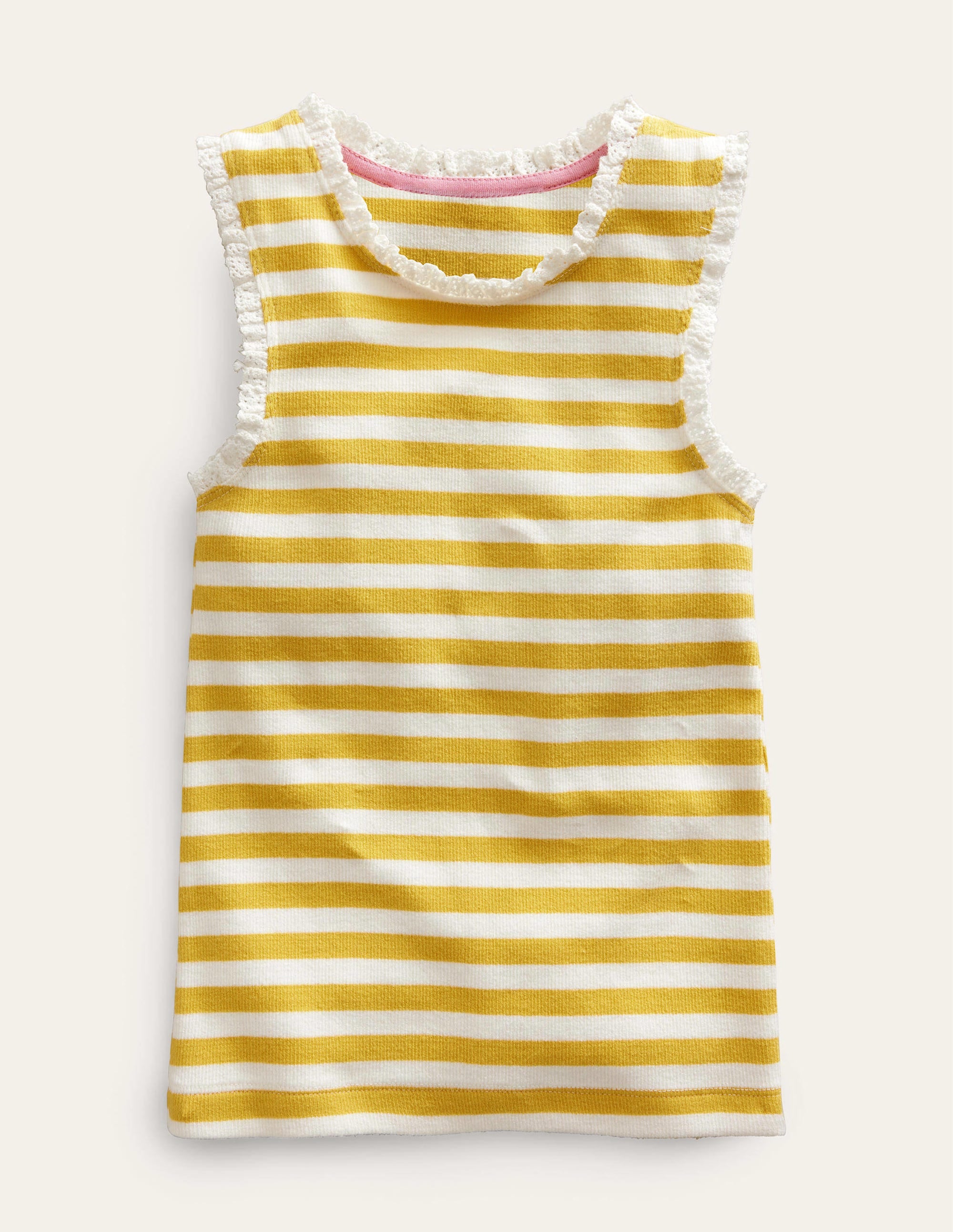 Ribbed Lace Trim Vest-Sweetcorn Yellow/Ivory - Image 1