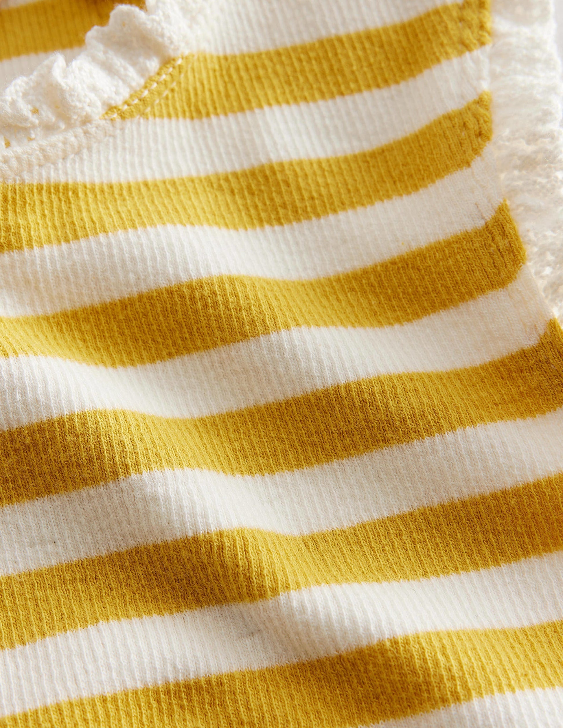 Ribbed Lace Trim Vest-Sweetcorn Yellow/Ivory-3